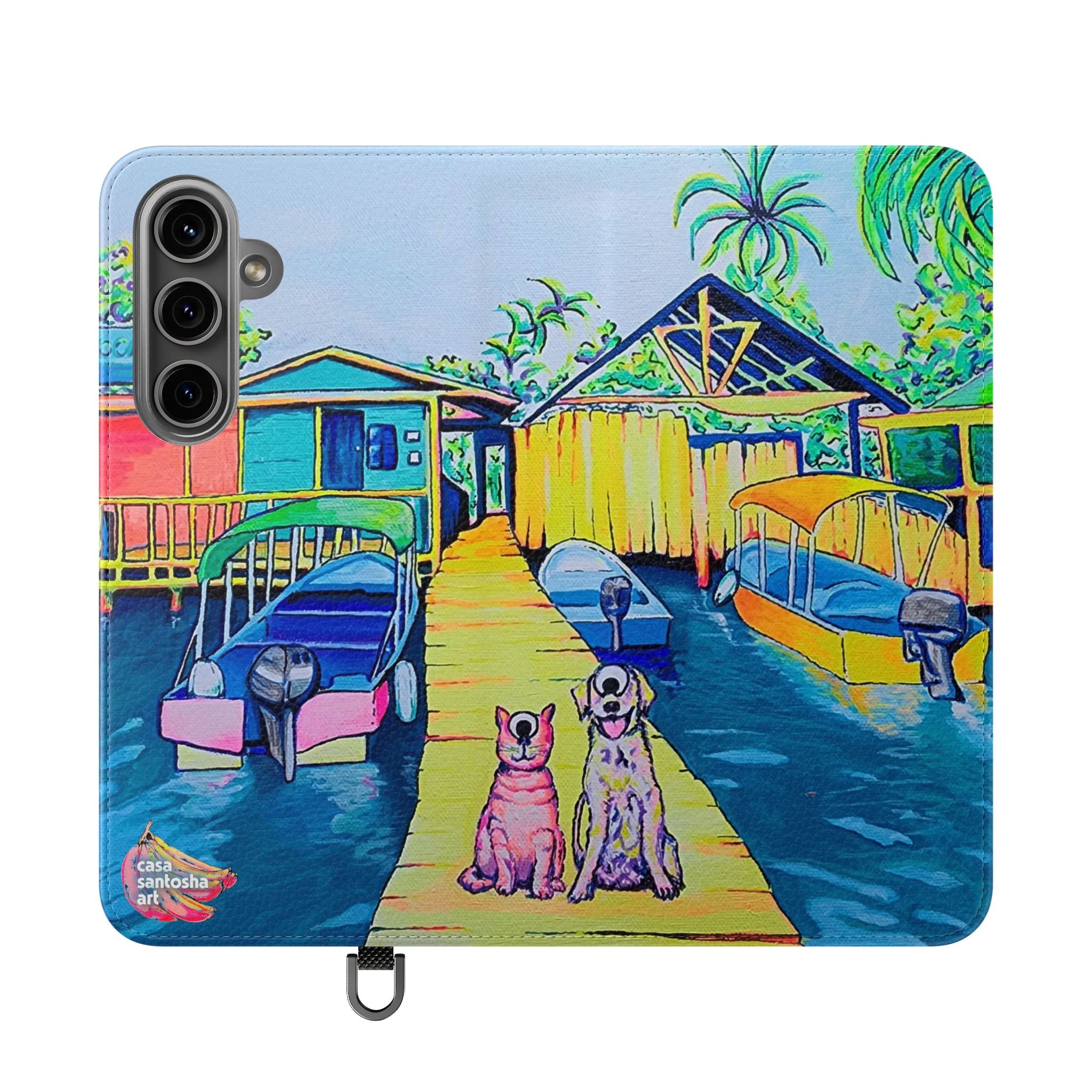 Cyclops Cat and Dog in Bocas Flip Phone Case – Wallet Cover with Card Slots