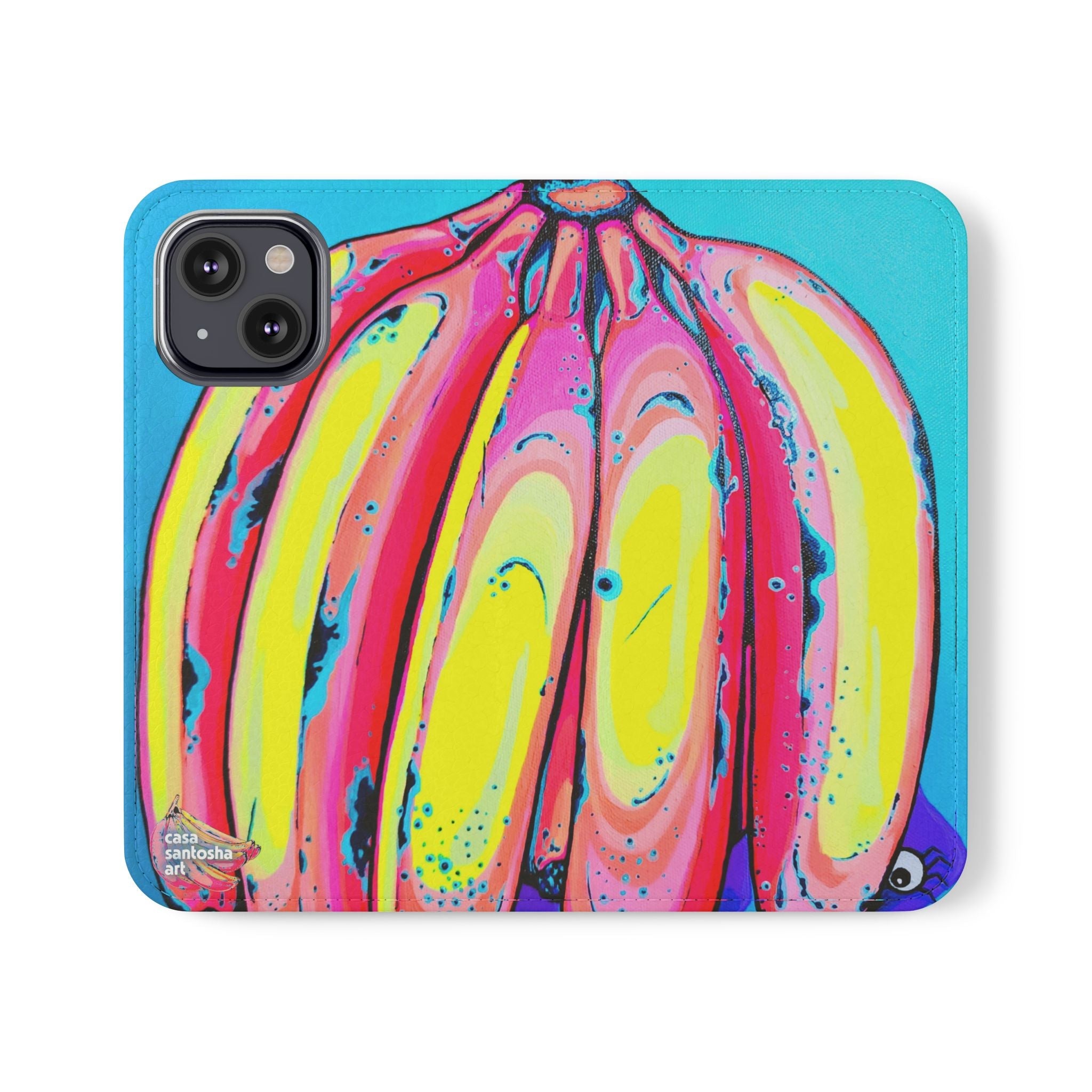 Neon Fat Bananas Flip Phone Case – Wallet Cover with Card Slots