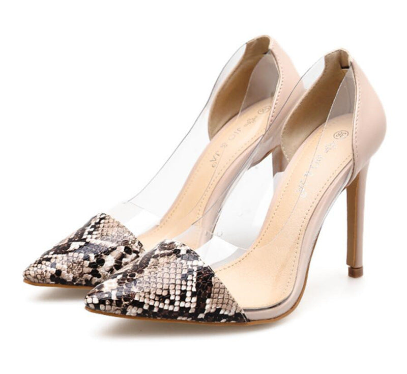 Snake Print Transparent High Heels