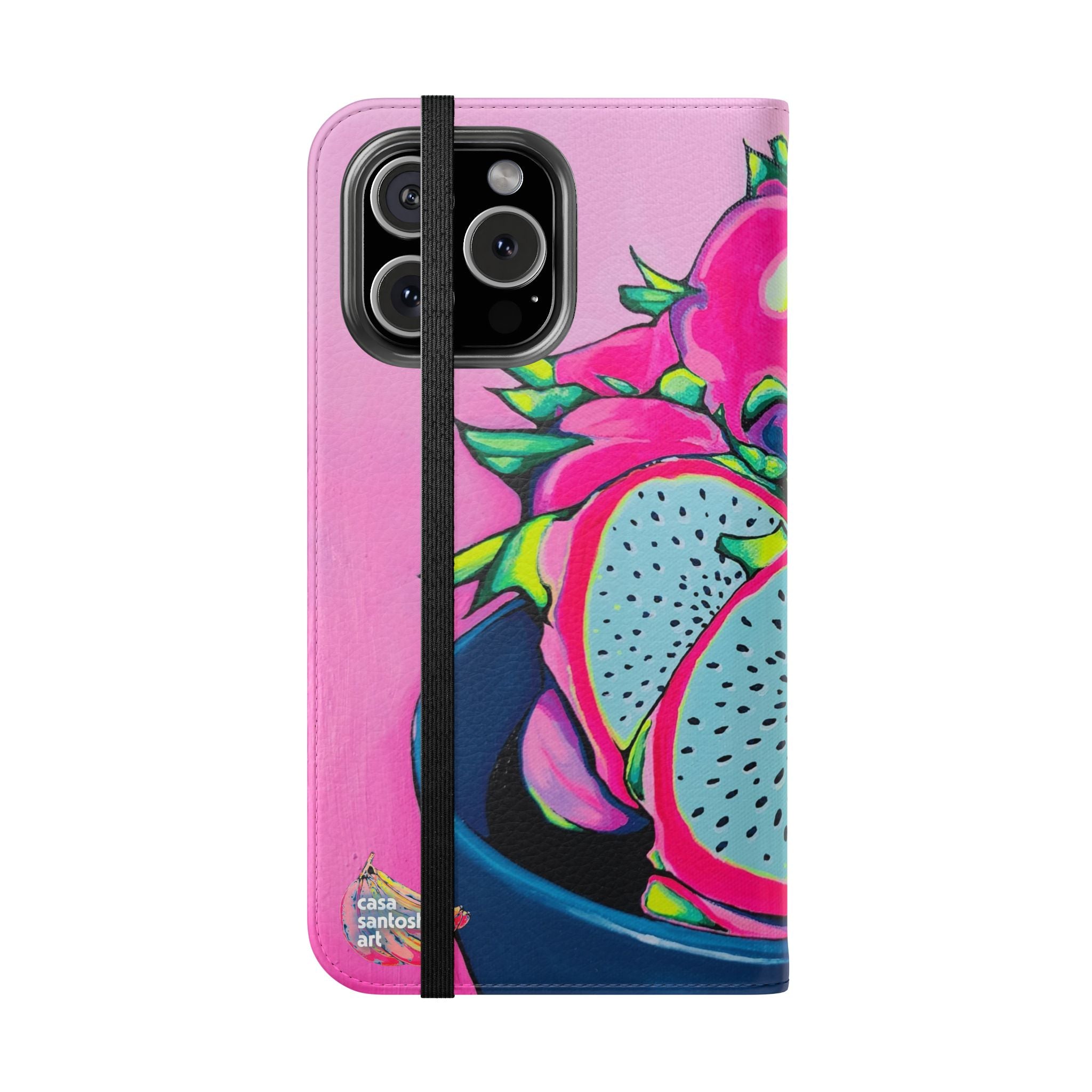 Neon Pink Dragon Fruit Flip Phone Case – Wallet Cover with Card Slots