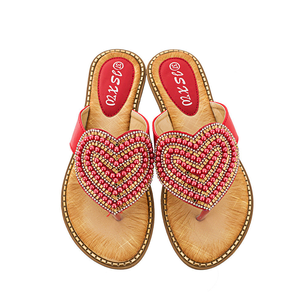 Rhinestone Pearl Love Flip-flops Sandals