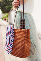Beaded Shoulder Strap Seaside Straw Bag