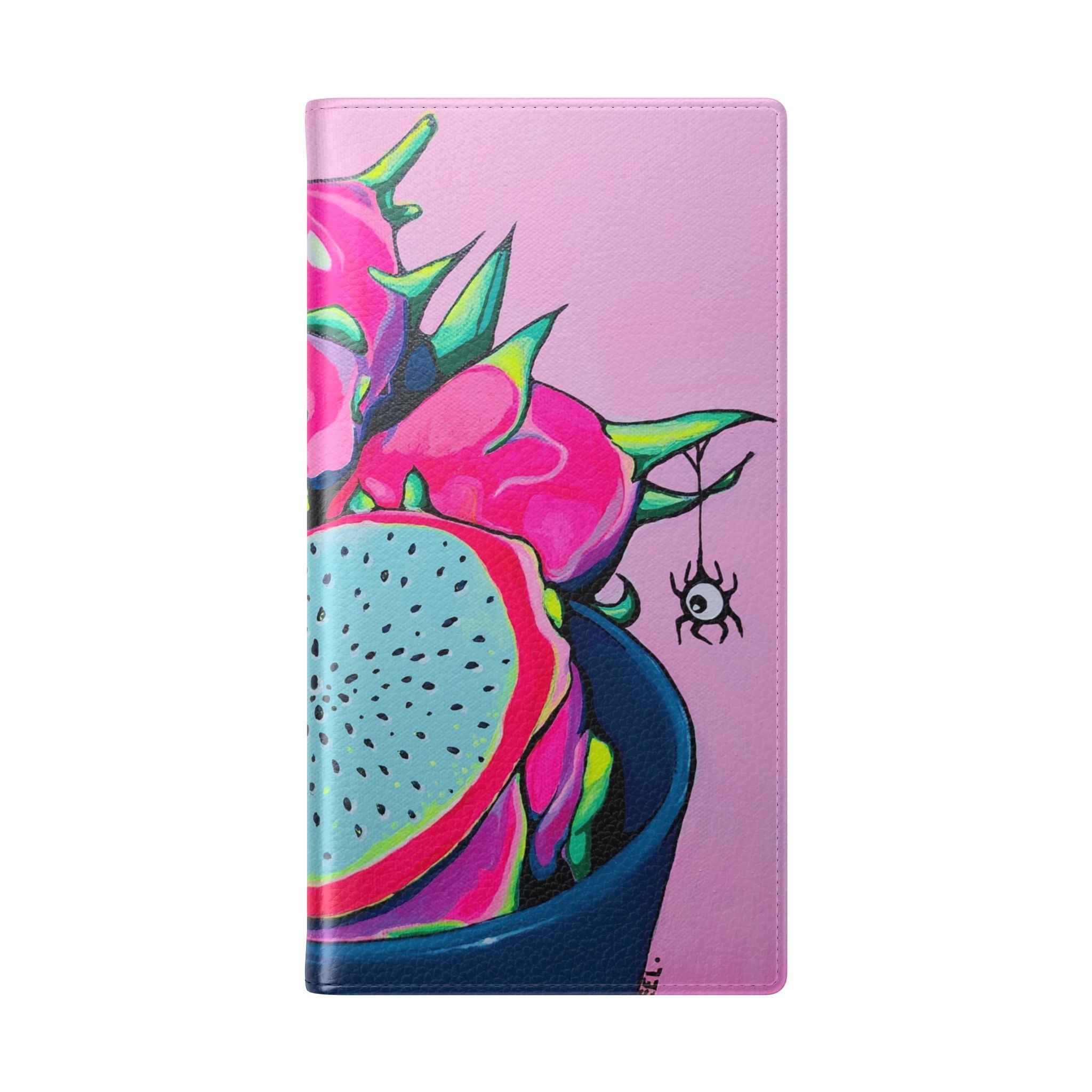 Neon Pink Dragon Fruit Flip Phone Case – Wallet Cover with Card Slots