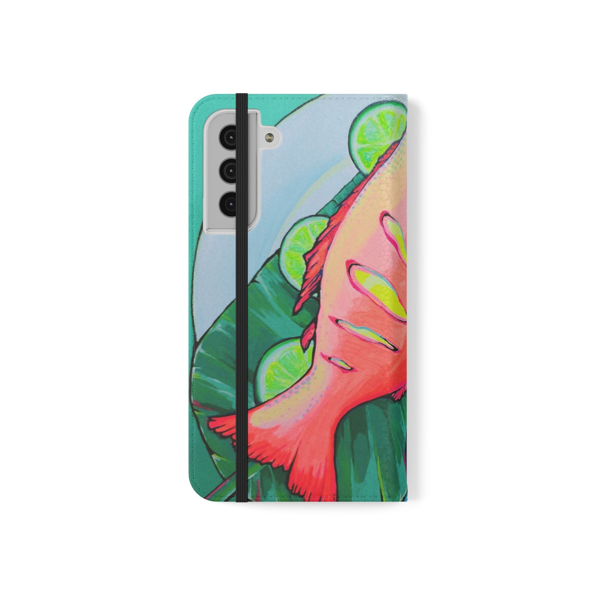 Neon Fried Fish Flip Phone Case – Wallet Cover with Card Slots