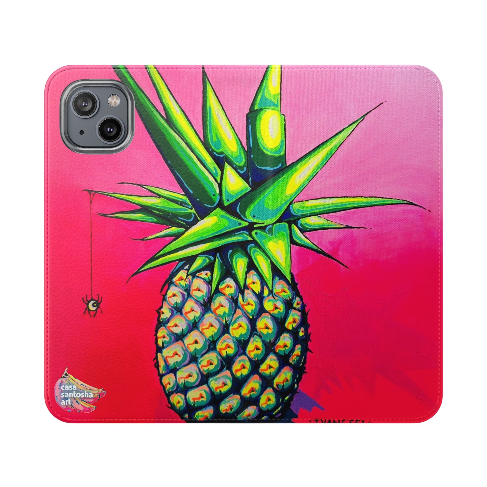 Neon Pineapple Flip Phone Case – Wallet Cover with Card Slots