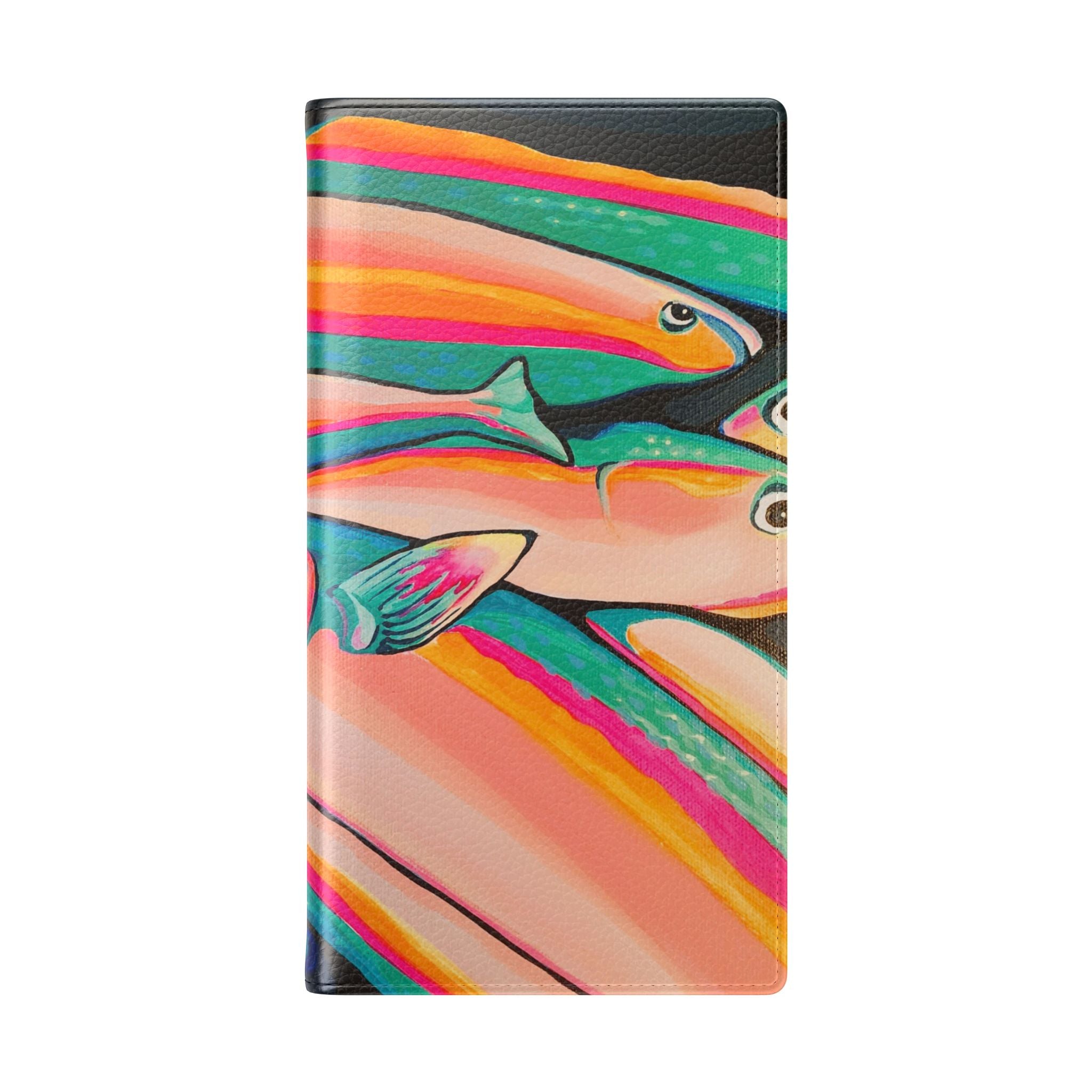Neon Fish Flip Phone Case – Wallet Cover with Card Slots