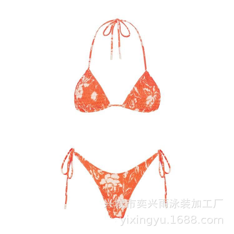 Print Pleated Bikini Swimsuit