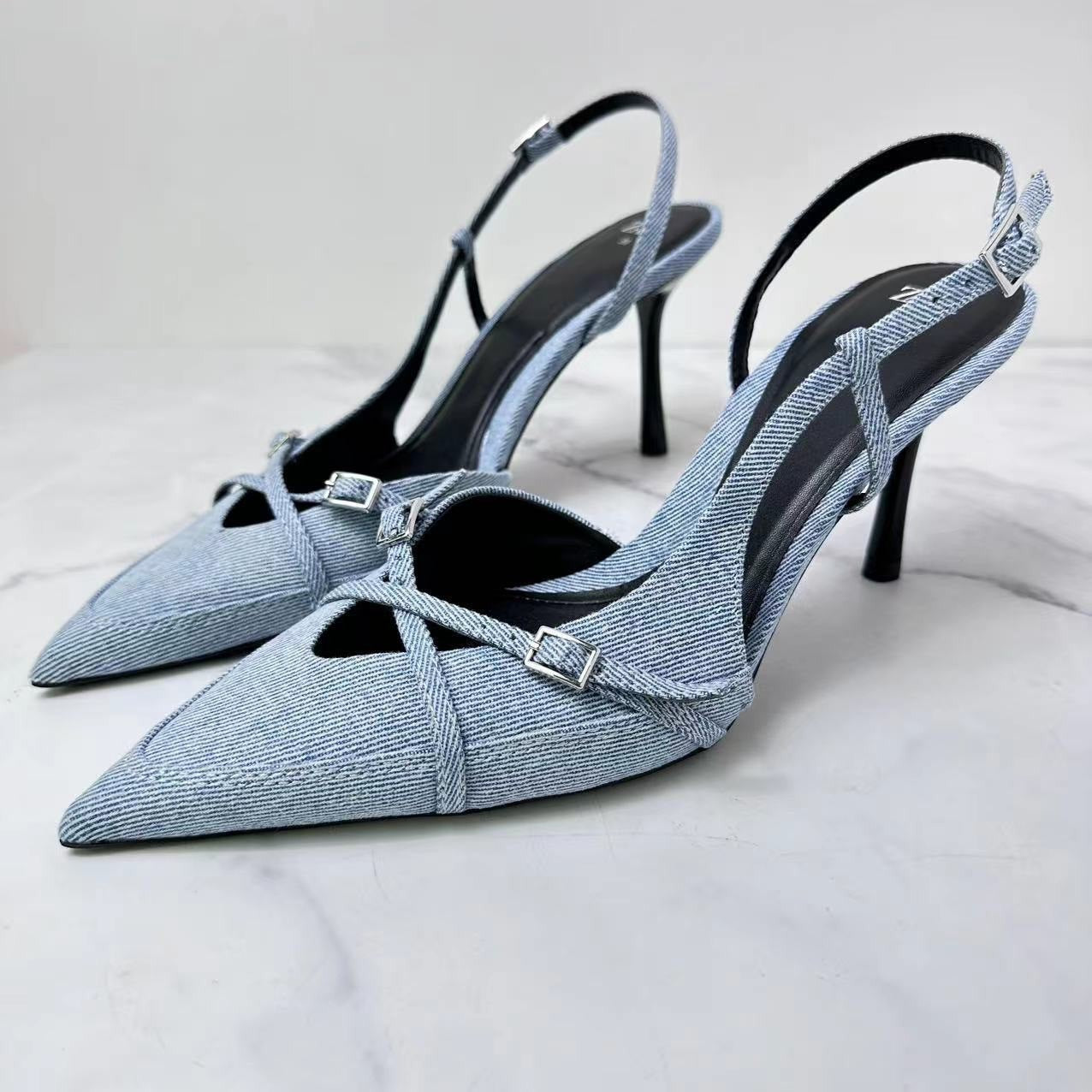 Jeans Stiletto Slingback Sandals