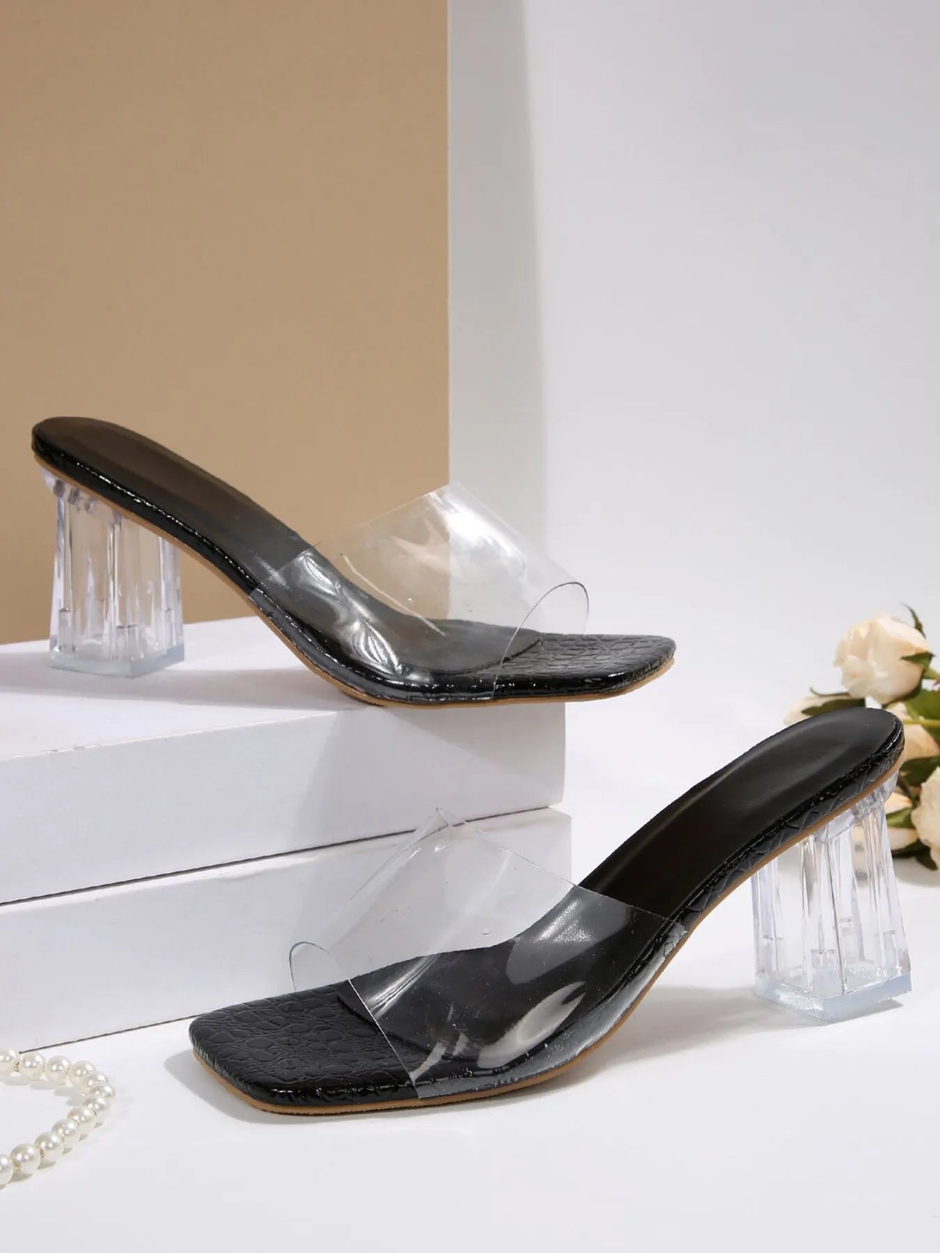 Clear Strap Block Heel Sandals