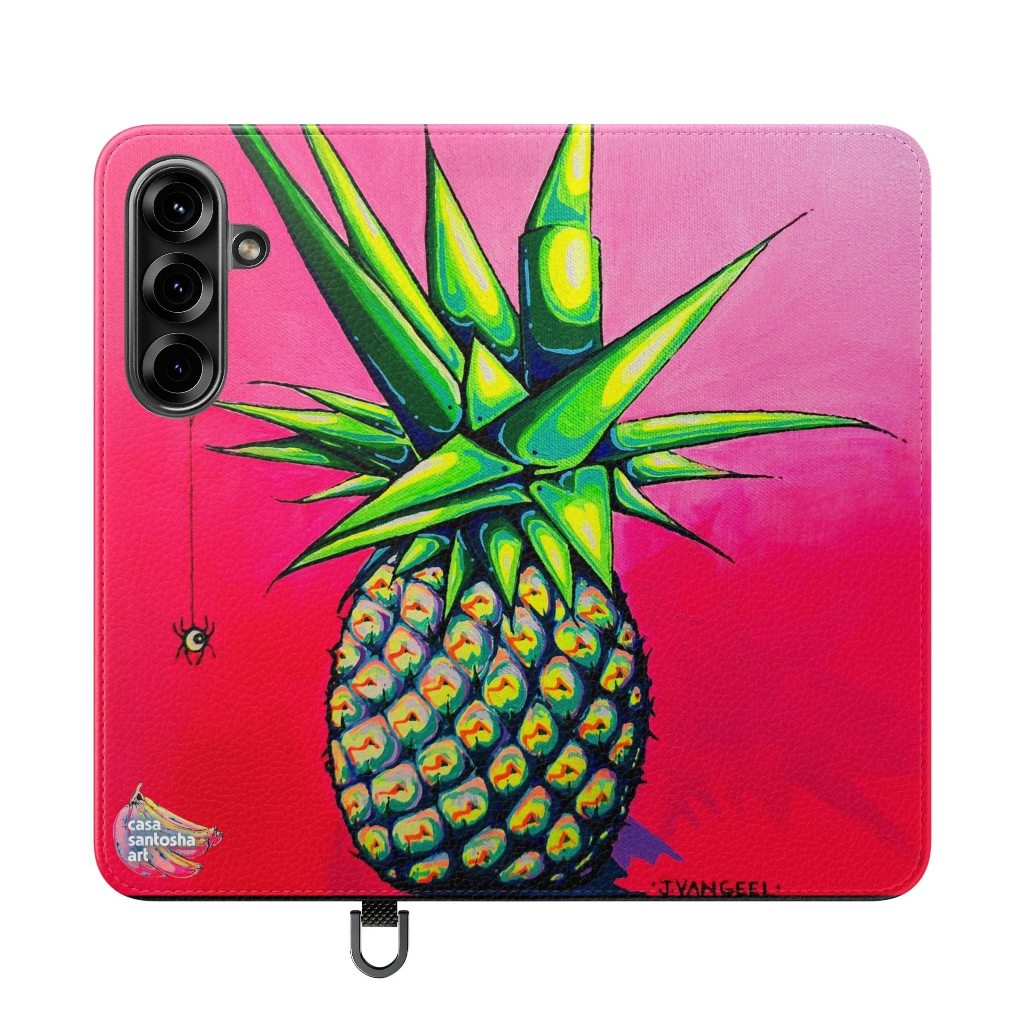 Neon Pineapple Flip Phone Case – Wallet Cover with Card Slots