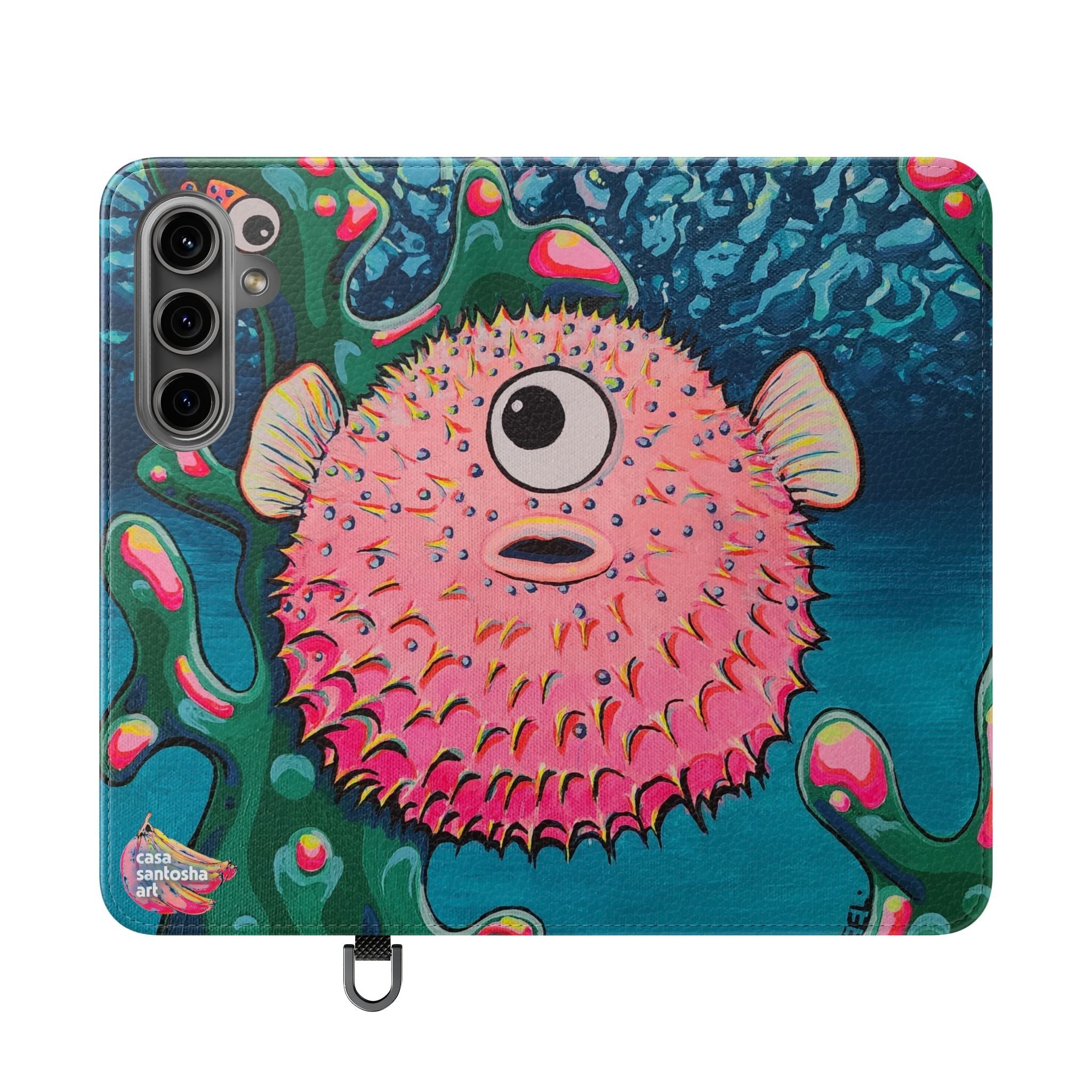Cyclops Pufferfish Flip Phone Case – Wallet Cover with Card Slots