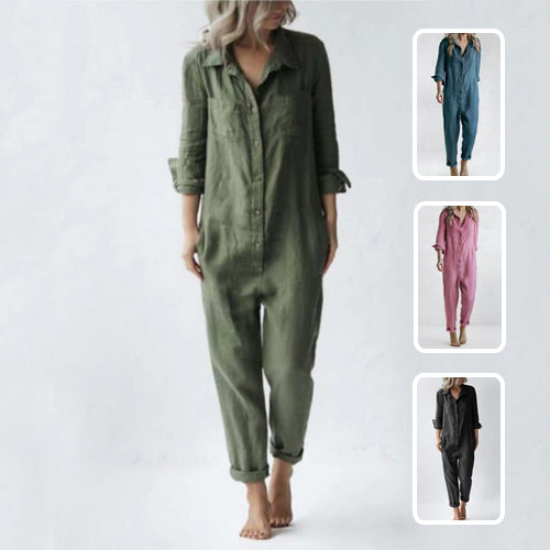 Classic Long Sleeve Jumpsuit with Pockets
