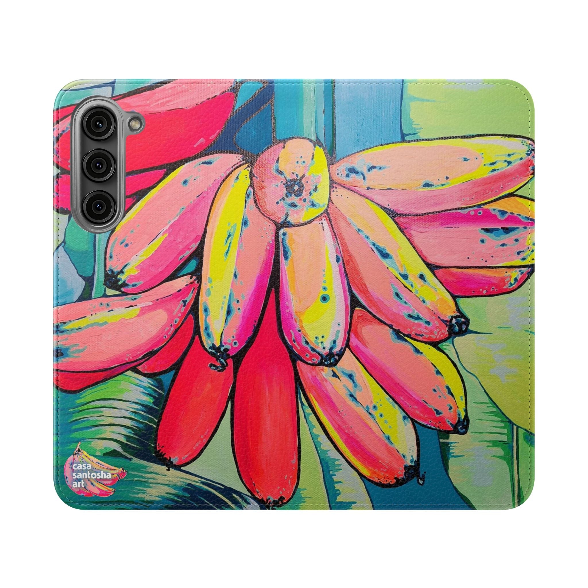 Neon Primitivo Bananas Flip Phone Case – Wallet Cover with Card Slots