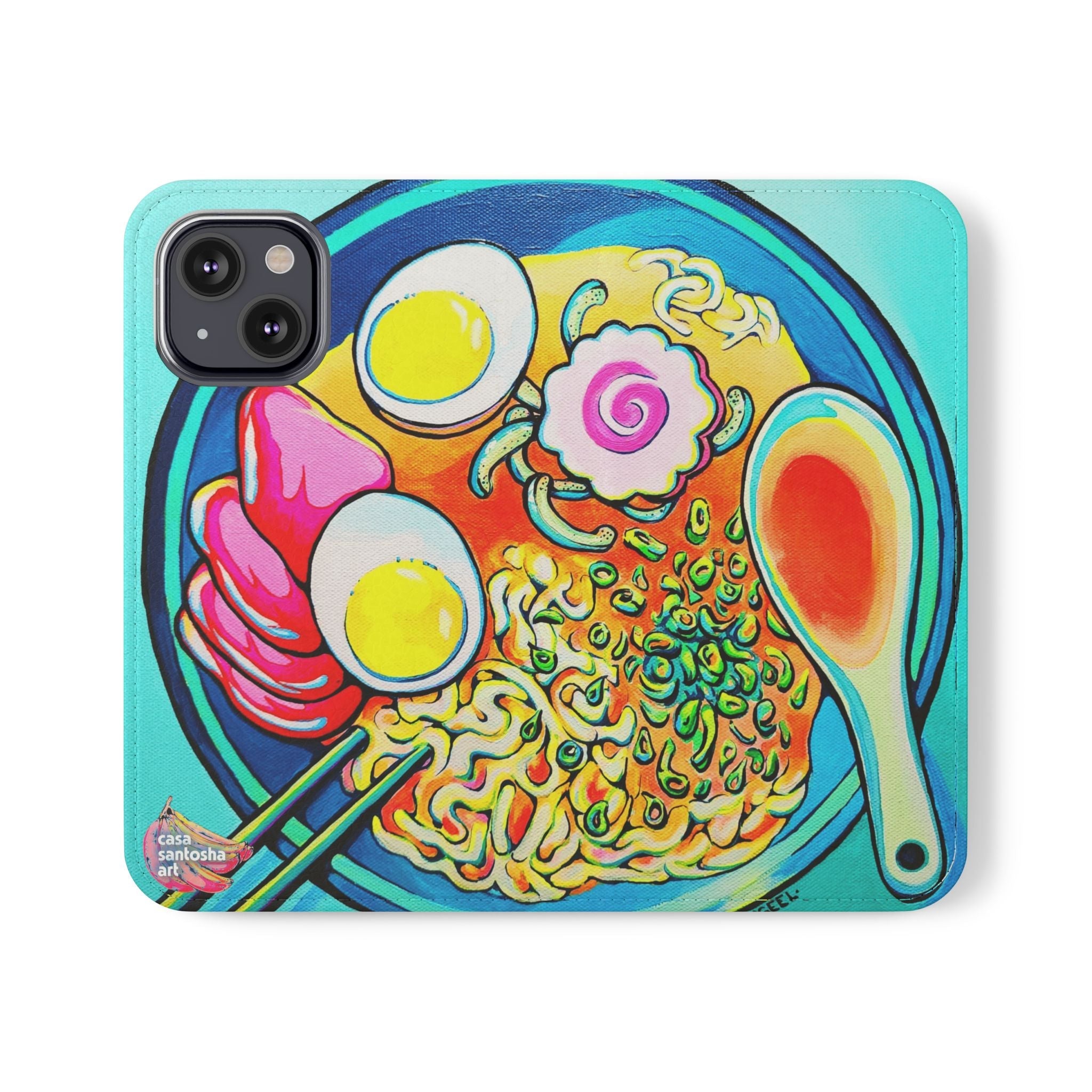 Neon Ramen Flip Phone Case – Wallet Cover with Card Slots
