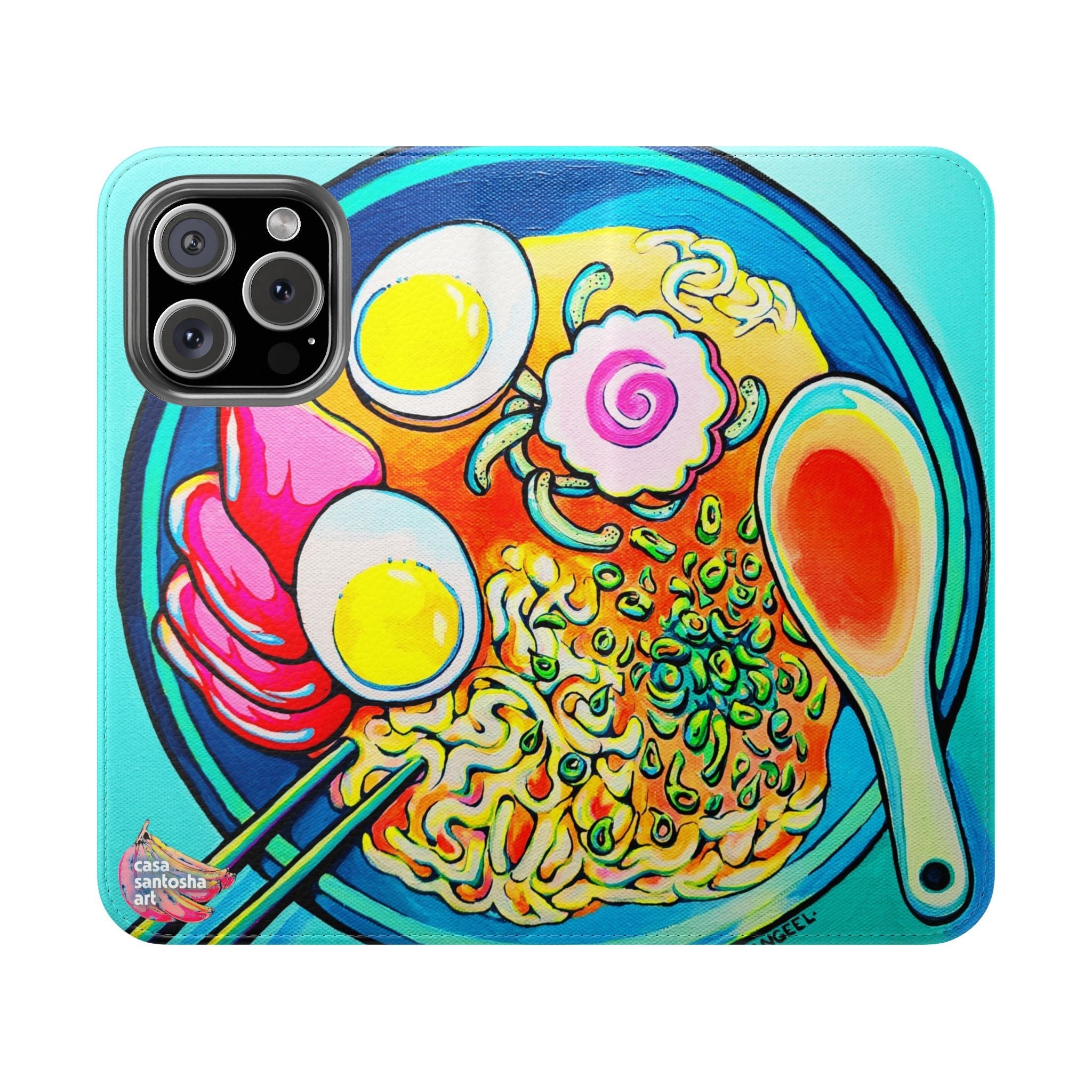 Neon Ramen Flip Phone Case – Wallet Cover with Card Slots