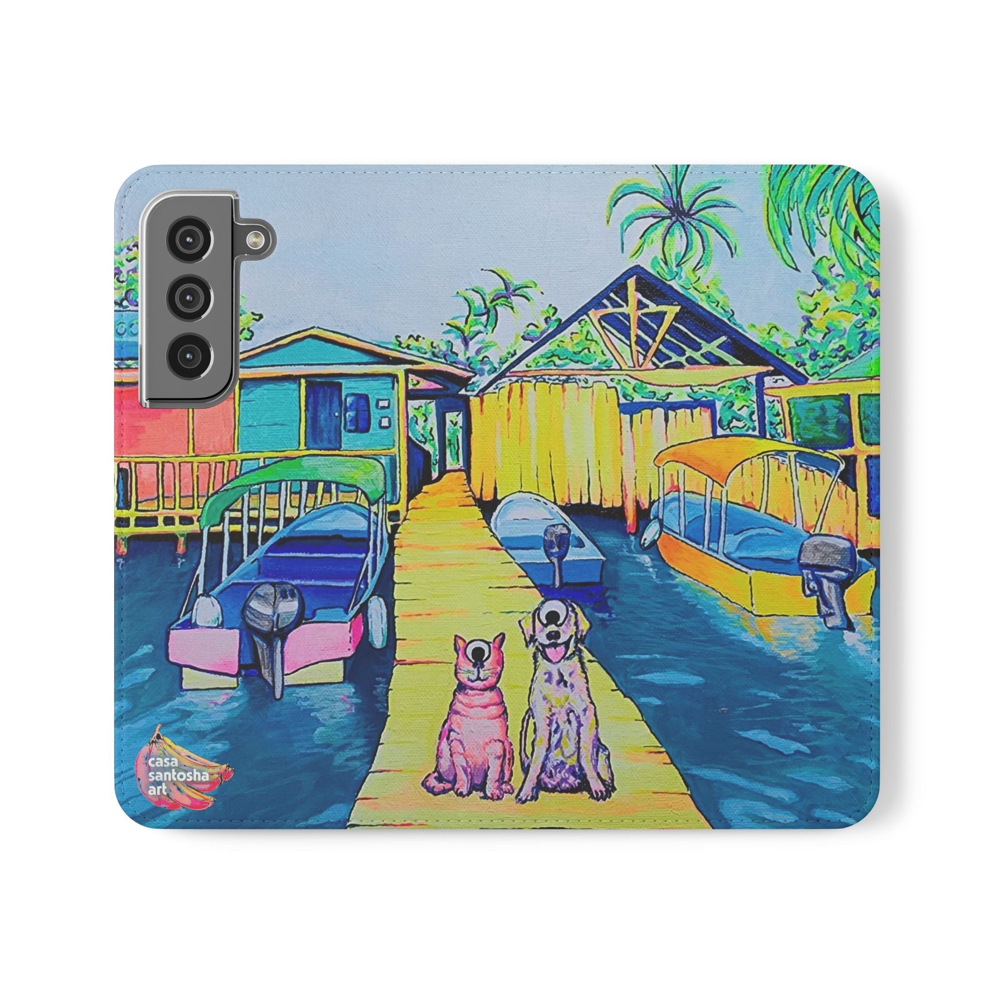 Cyclops Cat and Dog in Bocas Flip Phone Case – Wallet Cover with Card Slots
