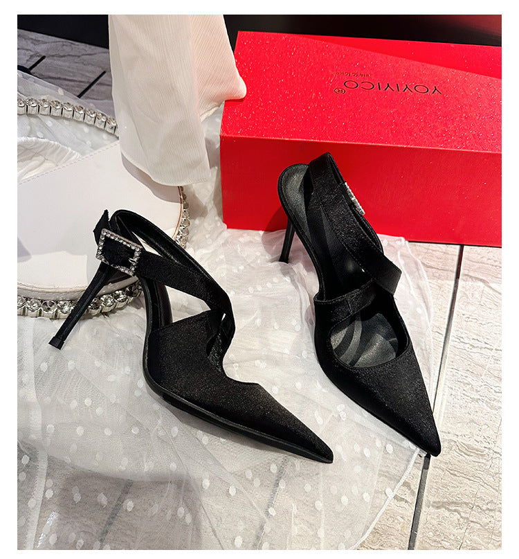 Pointed-toe Rhinestone Buckle Heels