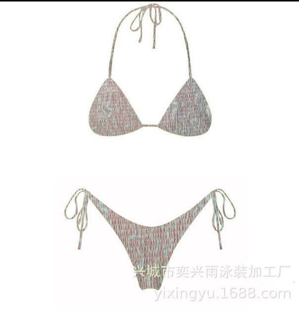 Print Pleated Bikini Swimsuit