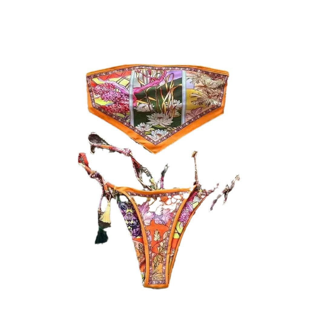 Two-piece Flower Print Bikini Swimsuit