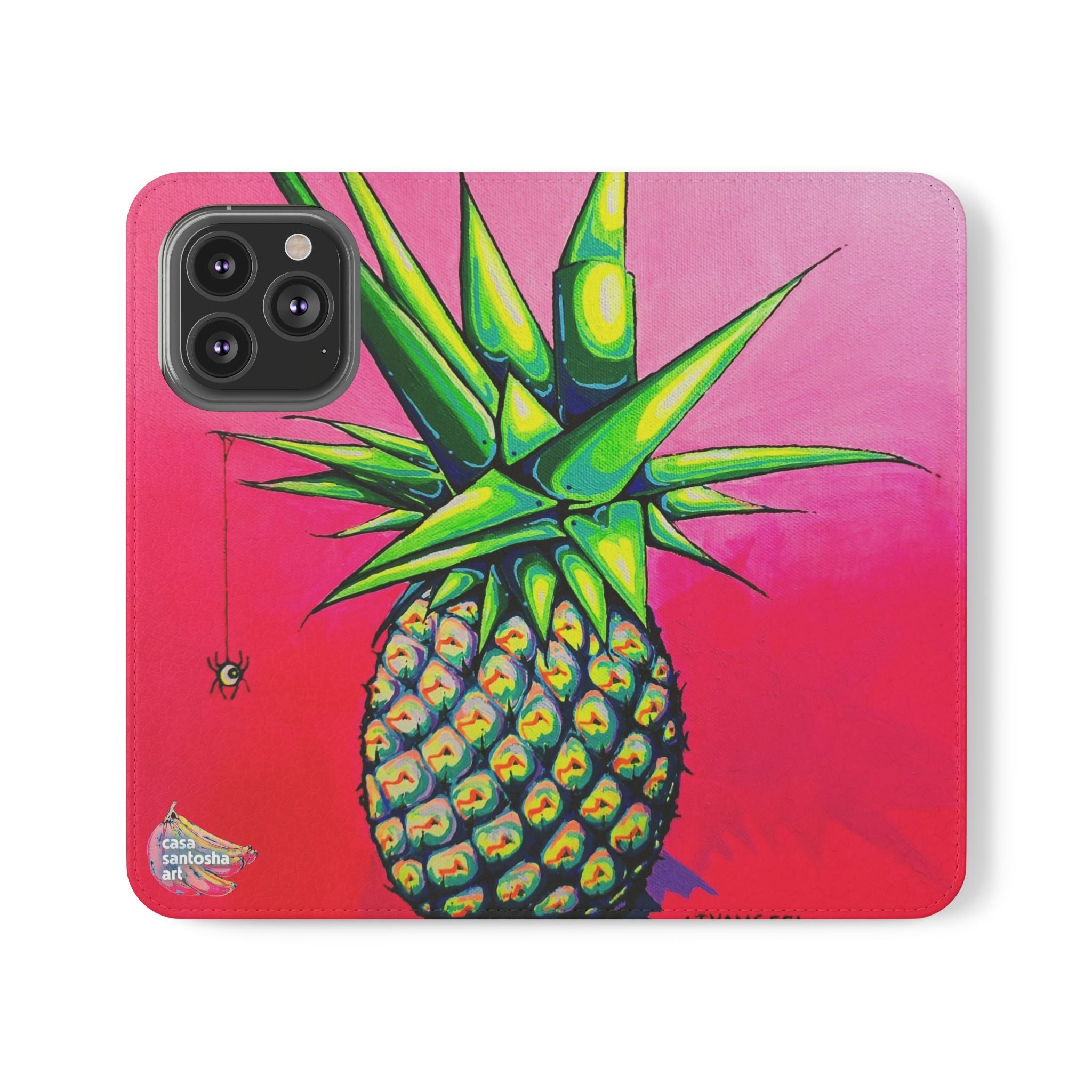 Neon Pineapple Flip Phone Case – Wallet Cover with Card Slots