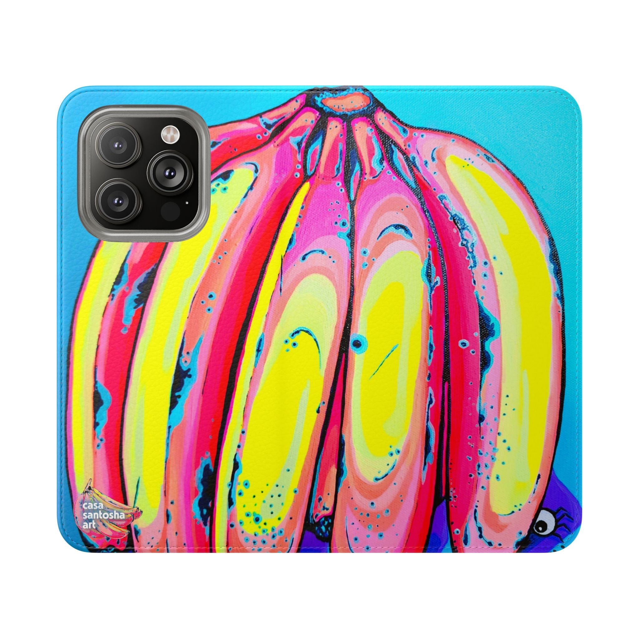 Neon Fat Bananas Flip Phone Case – Wallet Cover with Card Slots