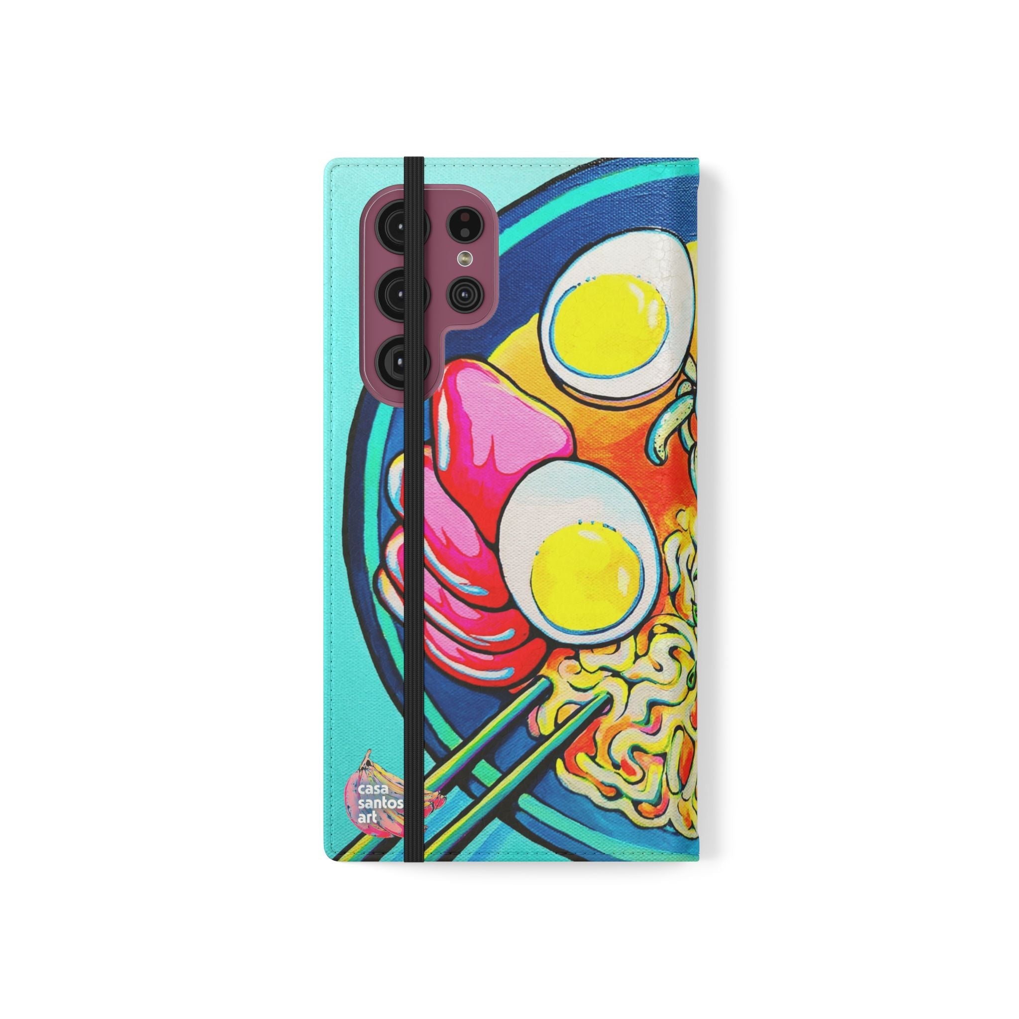 Neon Ramen Flip Phone Case – Wallet Cover with Card Slots
