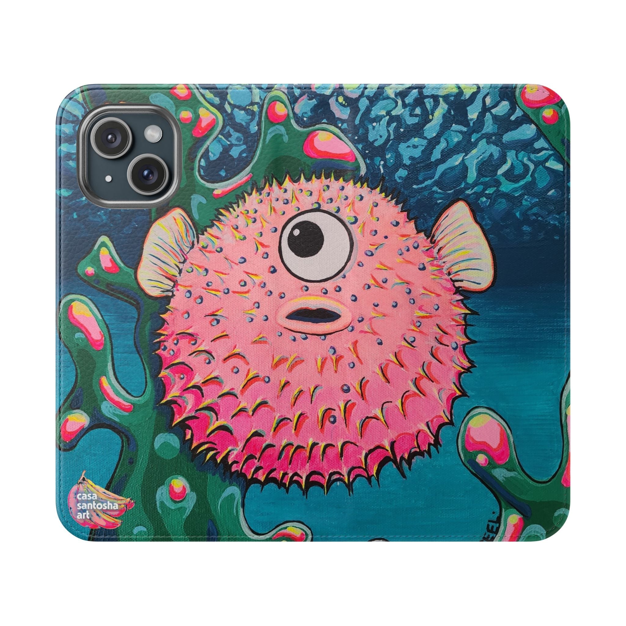 Cyclops Pufferfish Flip Phone Case – Wallet Cover with Card Slots