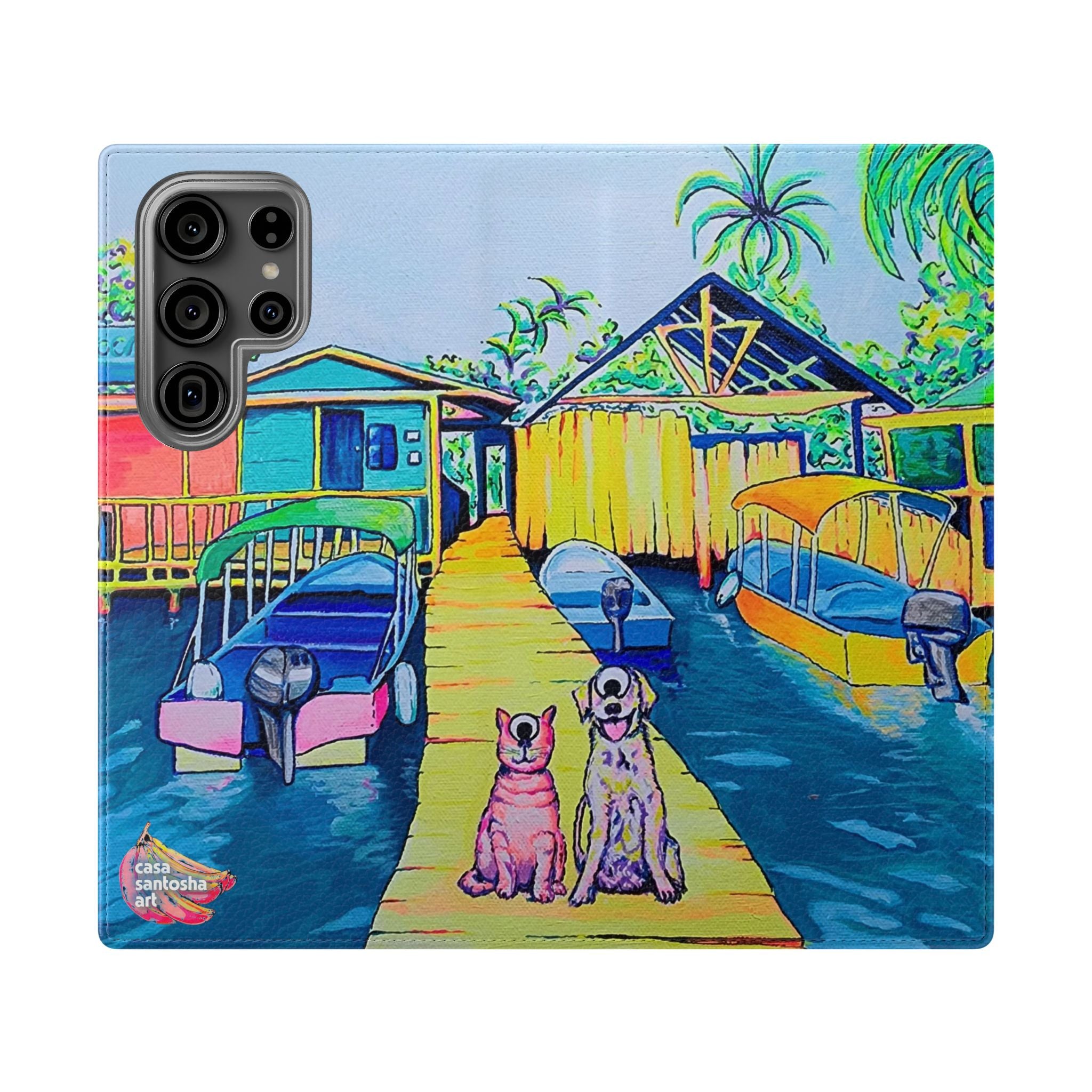 Cyclops Cat and Dog in Bocas Flip Phone Case – Wallet Cover with Card Slots