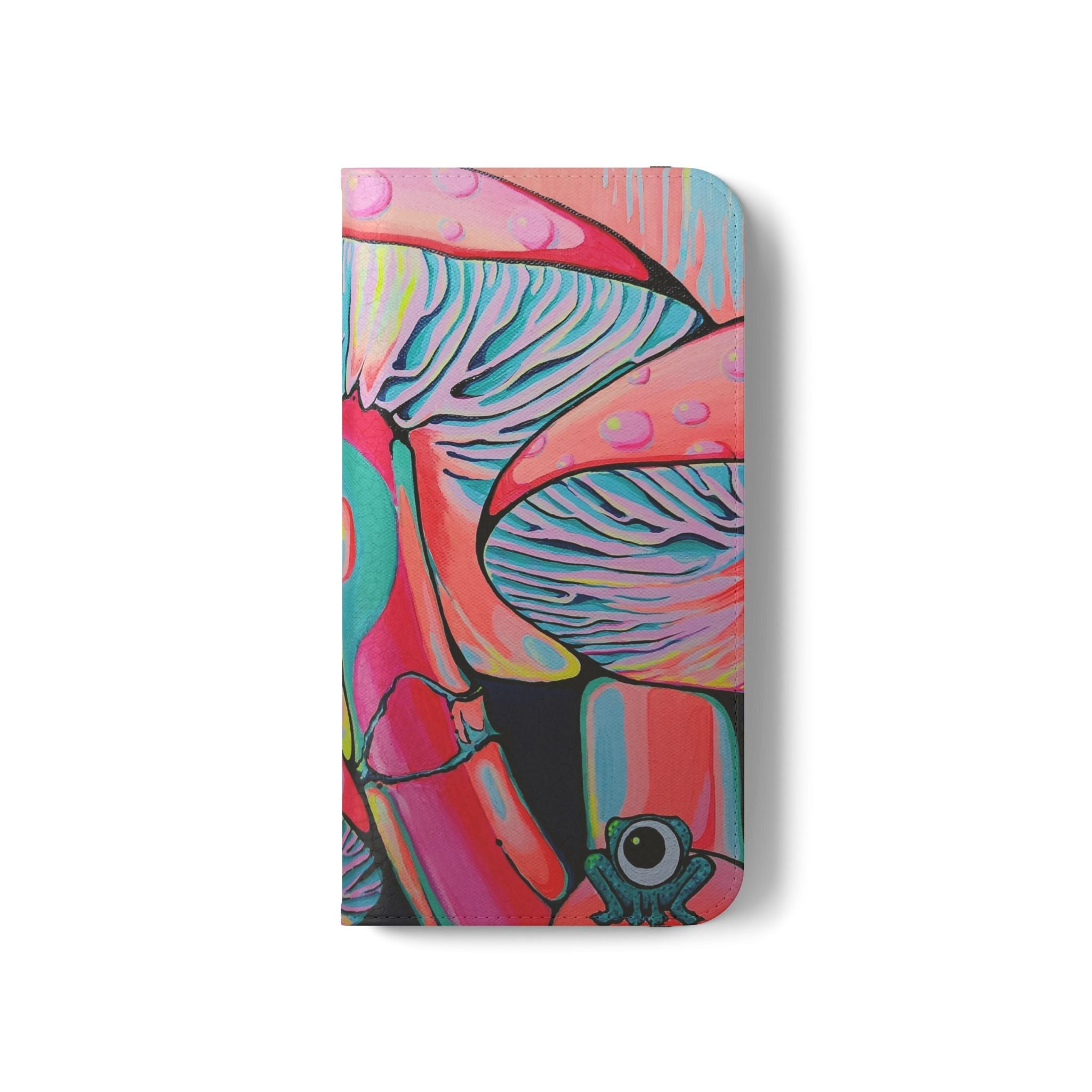 Trippy Mushrooms Flip Phone Case – Wallet Cover with Card Slots
