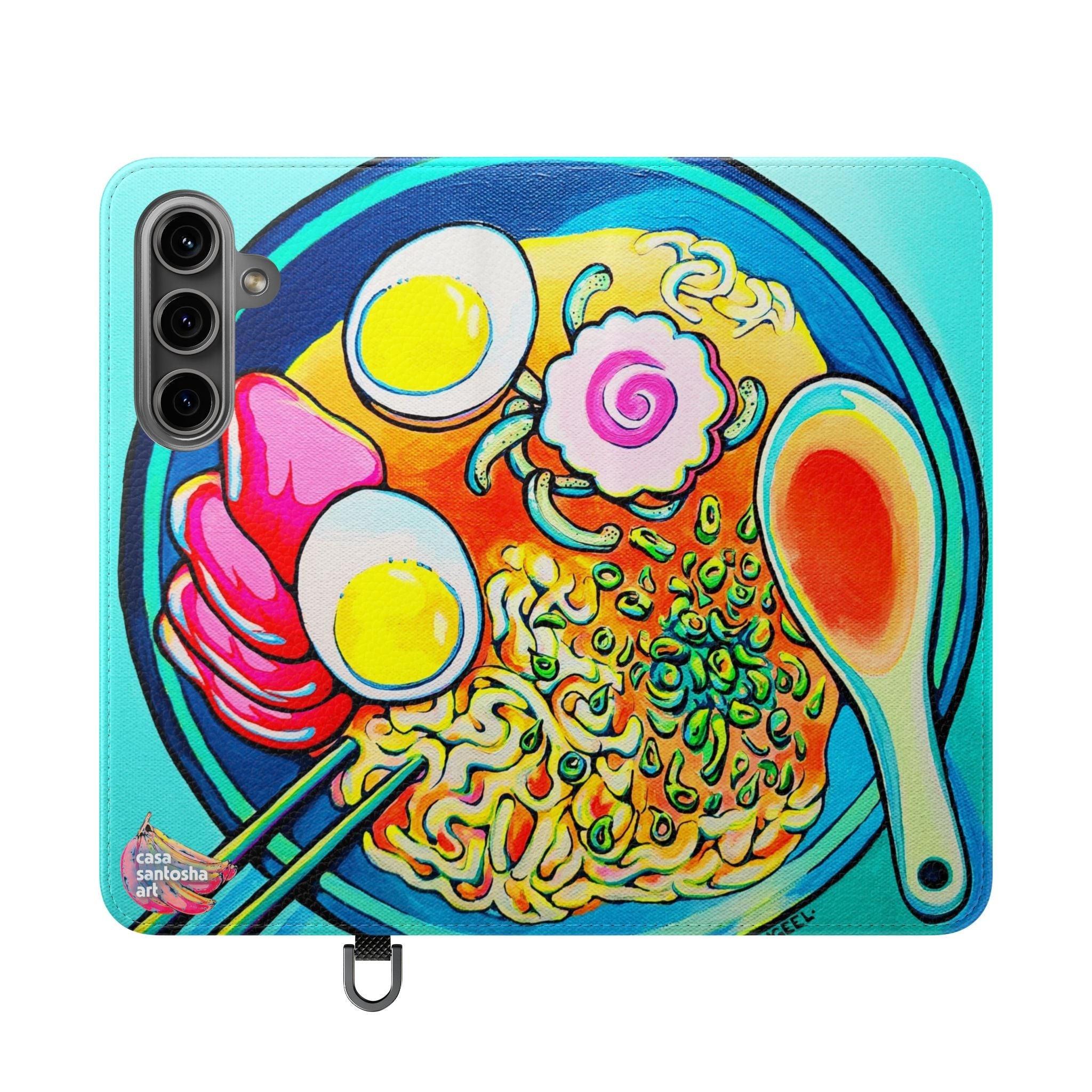 Neon Ramen Flip Phone Case – Wallet Cover with Card Slots