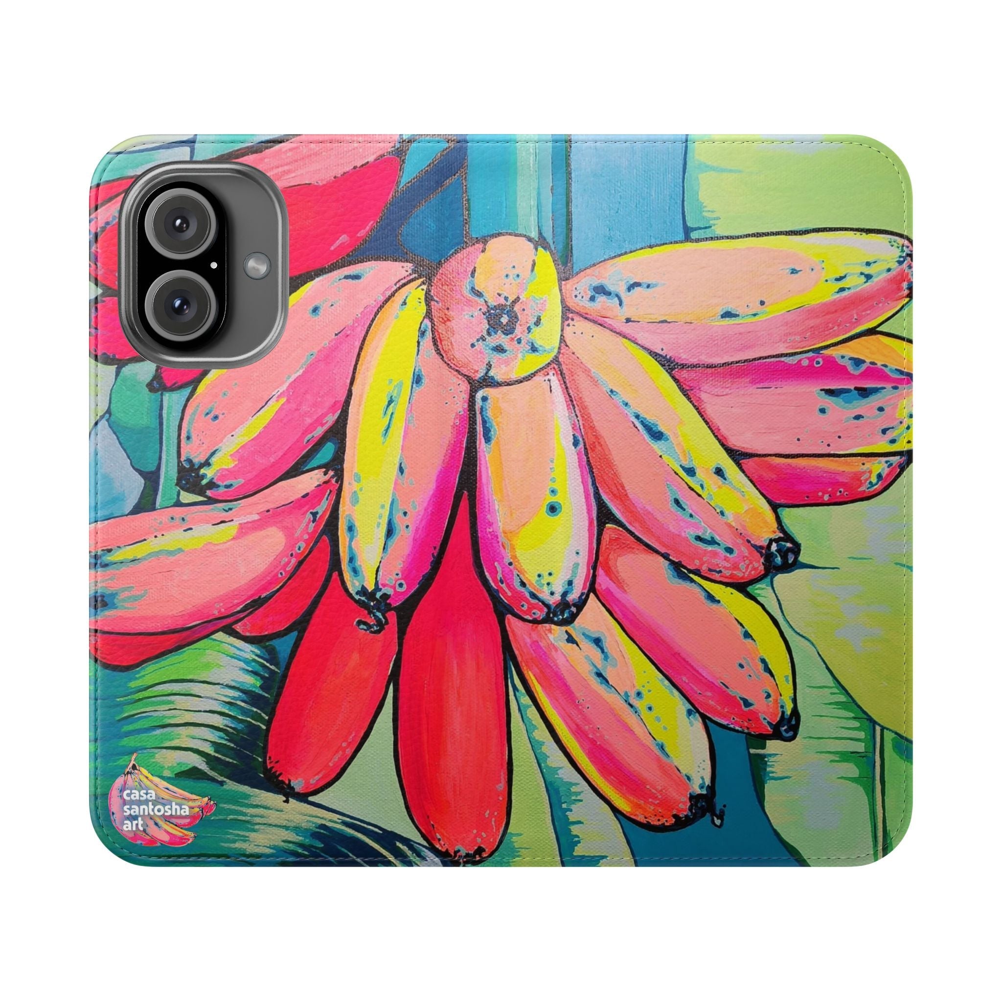 Neon Primitivo Bananas Flip Phone Case – Wallet Cover with Card Slots