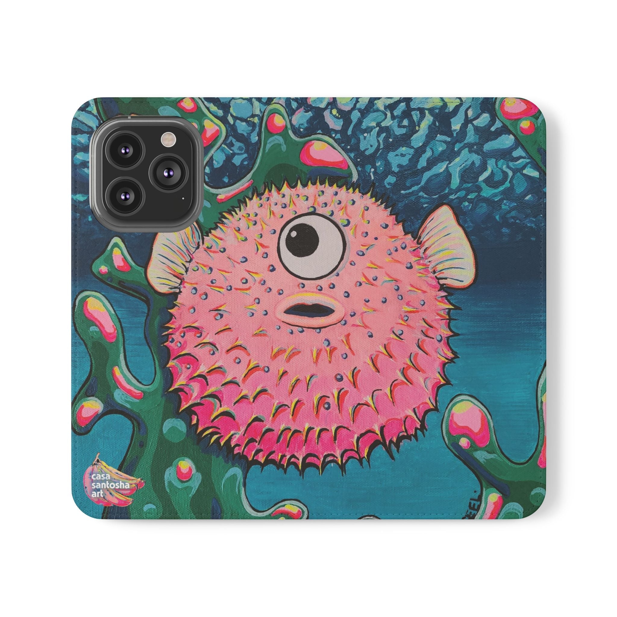 Cyclops Pufferfish Flip Phone Case – Wallet Cover with Card Slots
