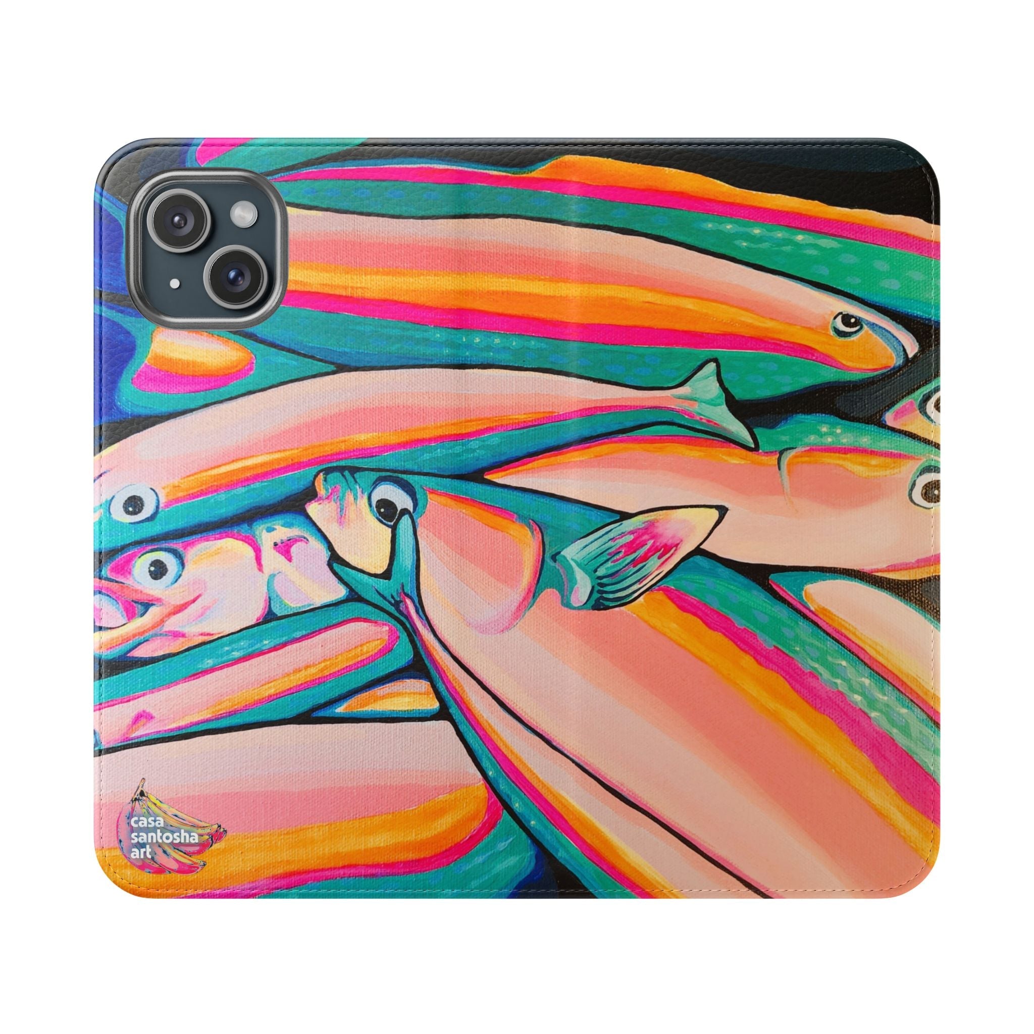 Neon Fish Flip Phone Case – Wallet Cover with Card Slots