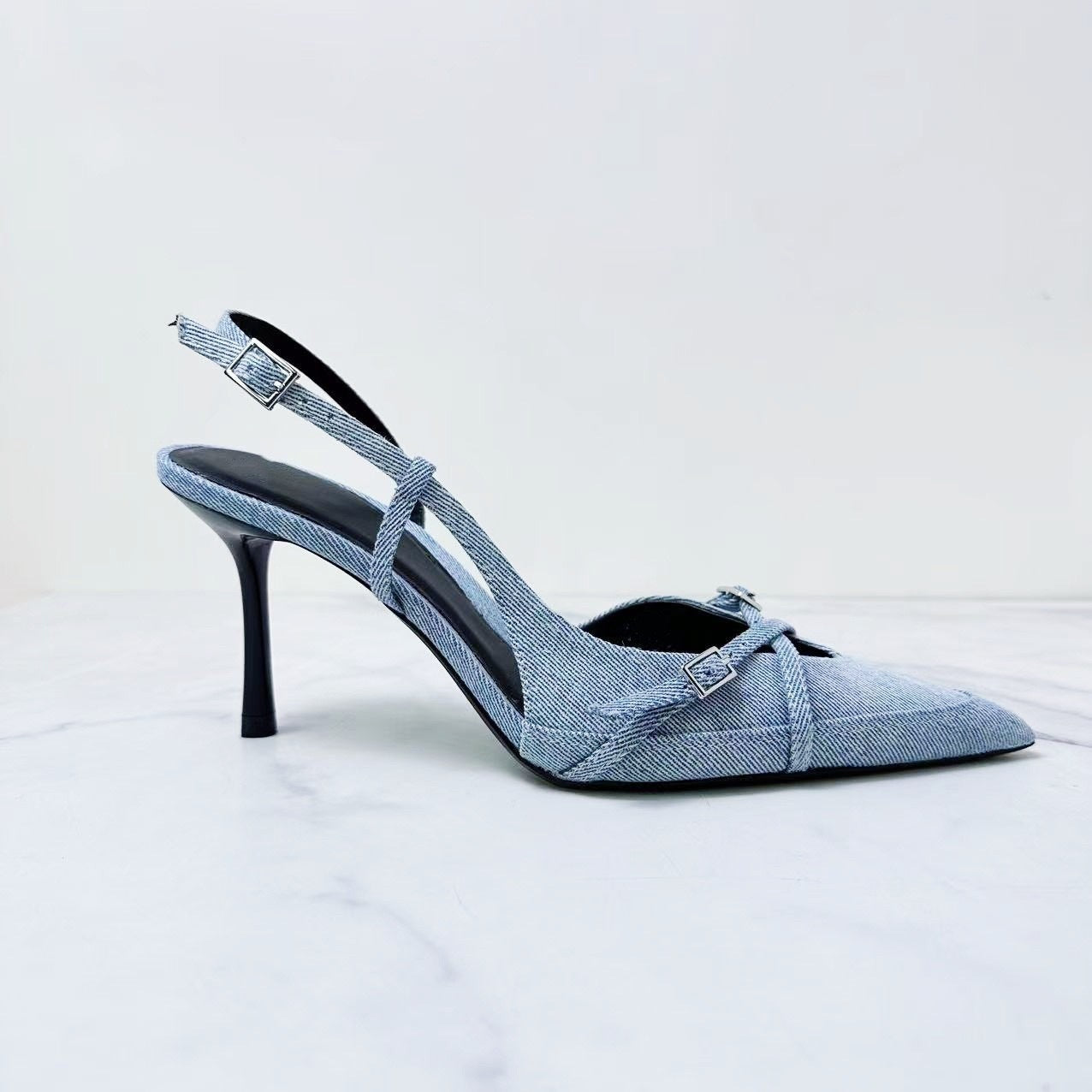 Jeans Stiletto Slingback Sandals
