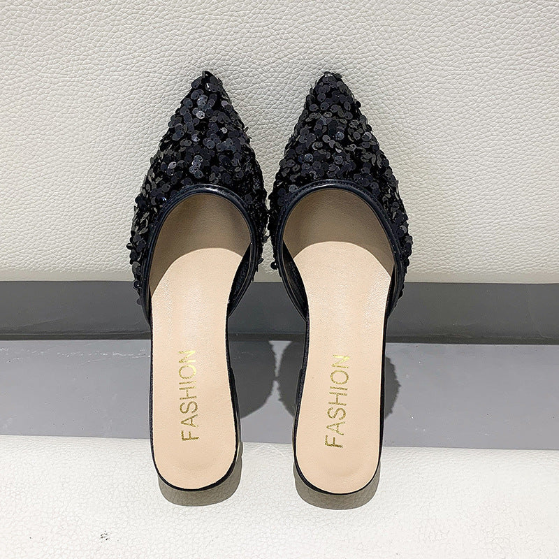 Sequined Half Slippers Pointed Toe Flats