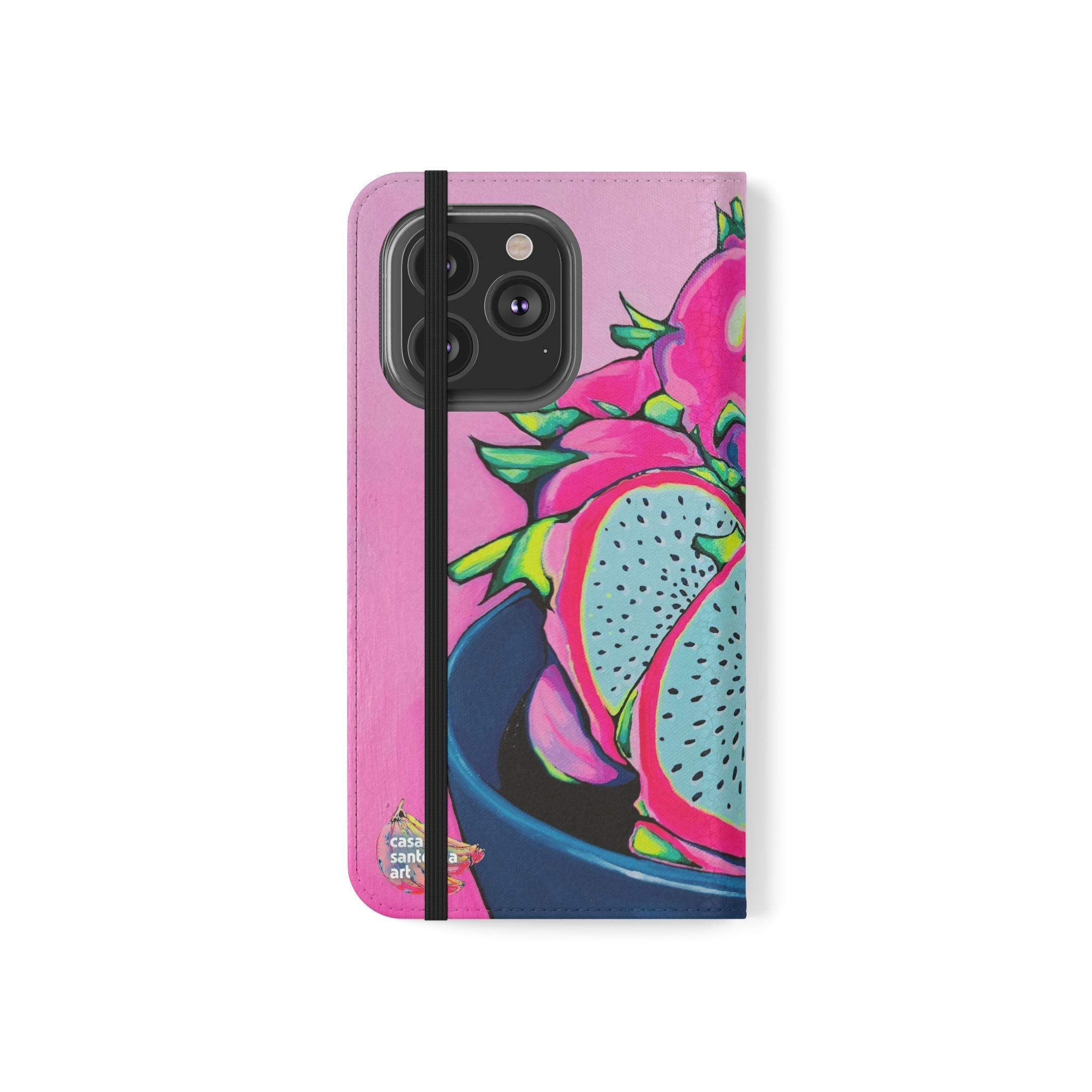 Neon Pink Dragon Fruit Flip Phone Case – Wallet Cover with Card Slots