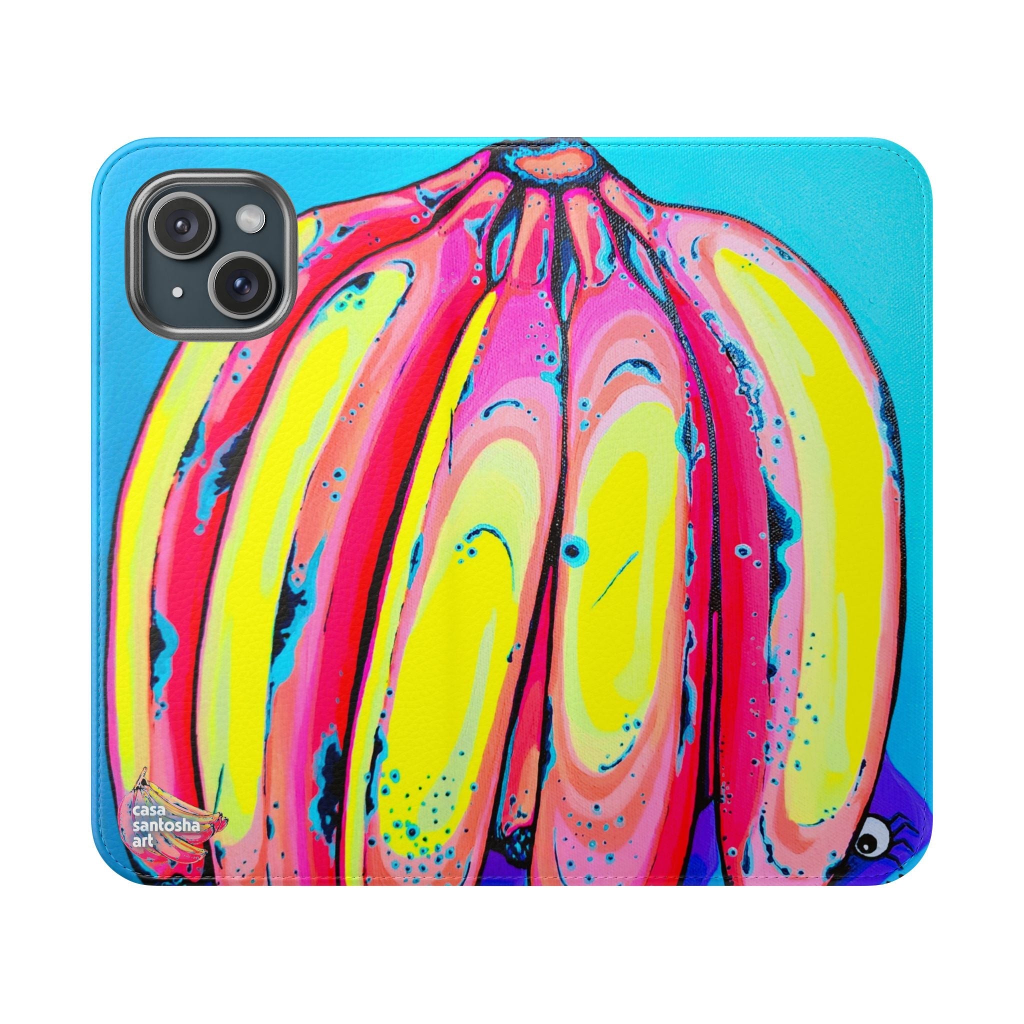 Neon Fat Bananas Flip Phone Case – Wallet Cover with Card Slots