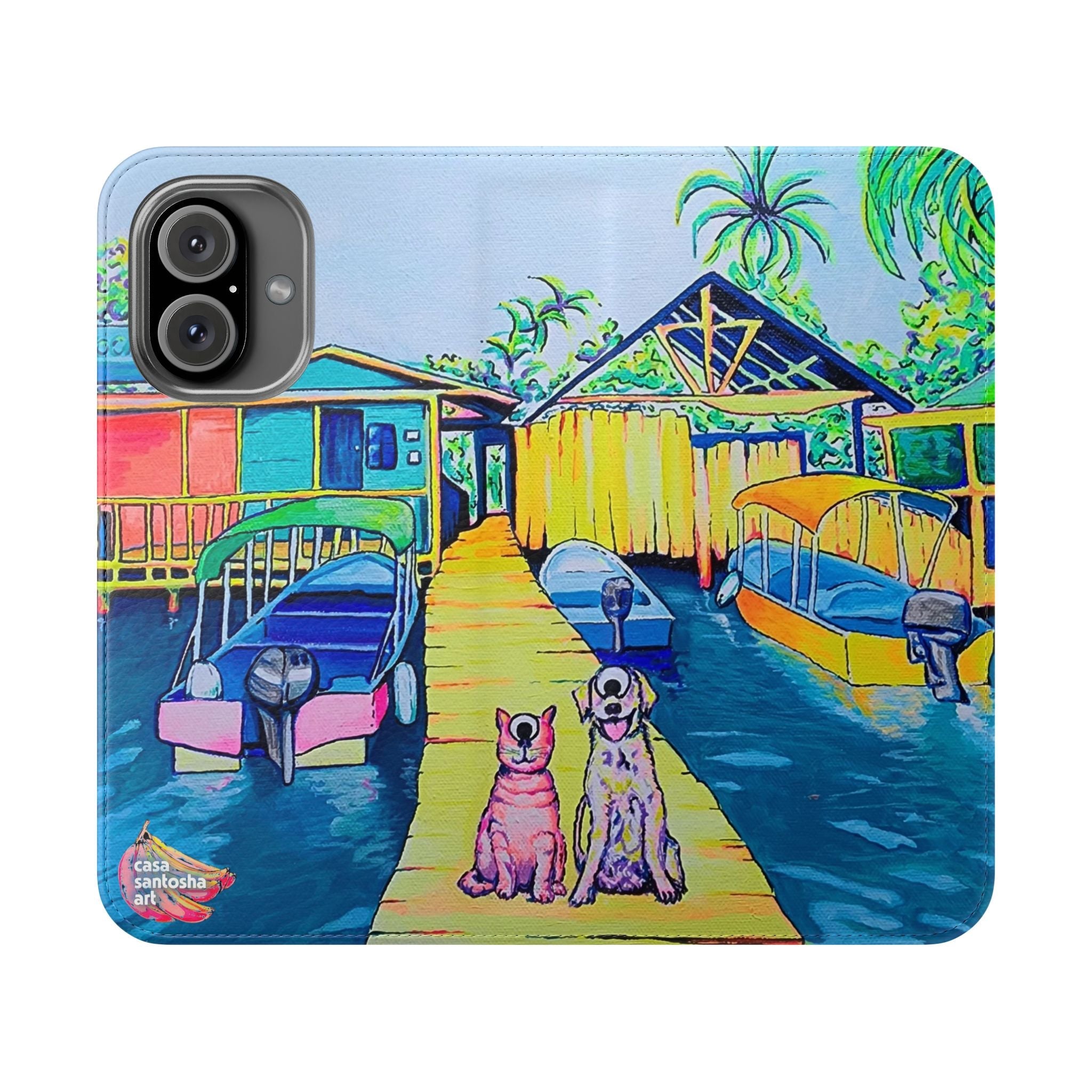 Cyclops Cat and Dog in Bocas Flip Phone Case – Wallet Cover with Card Slots