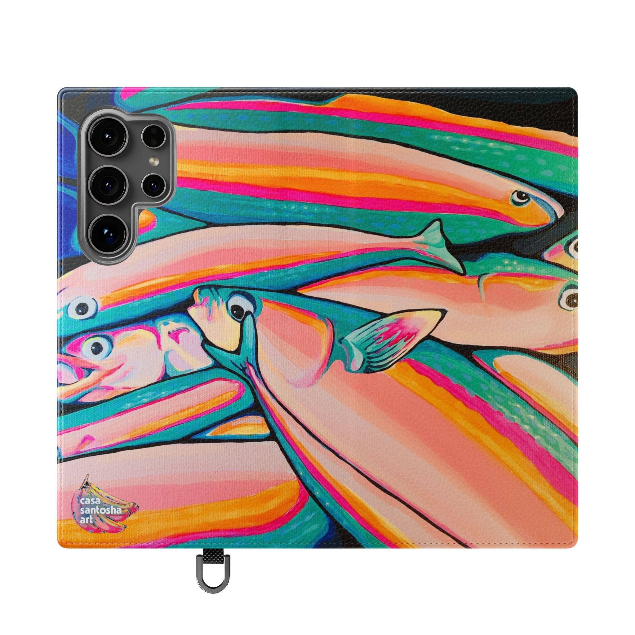 Neon Fish Flip Phone Case – Wallet Cover with Card Slots