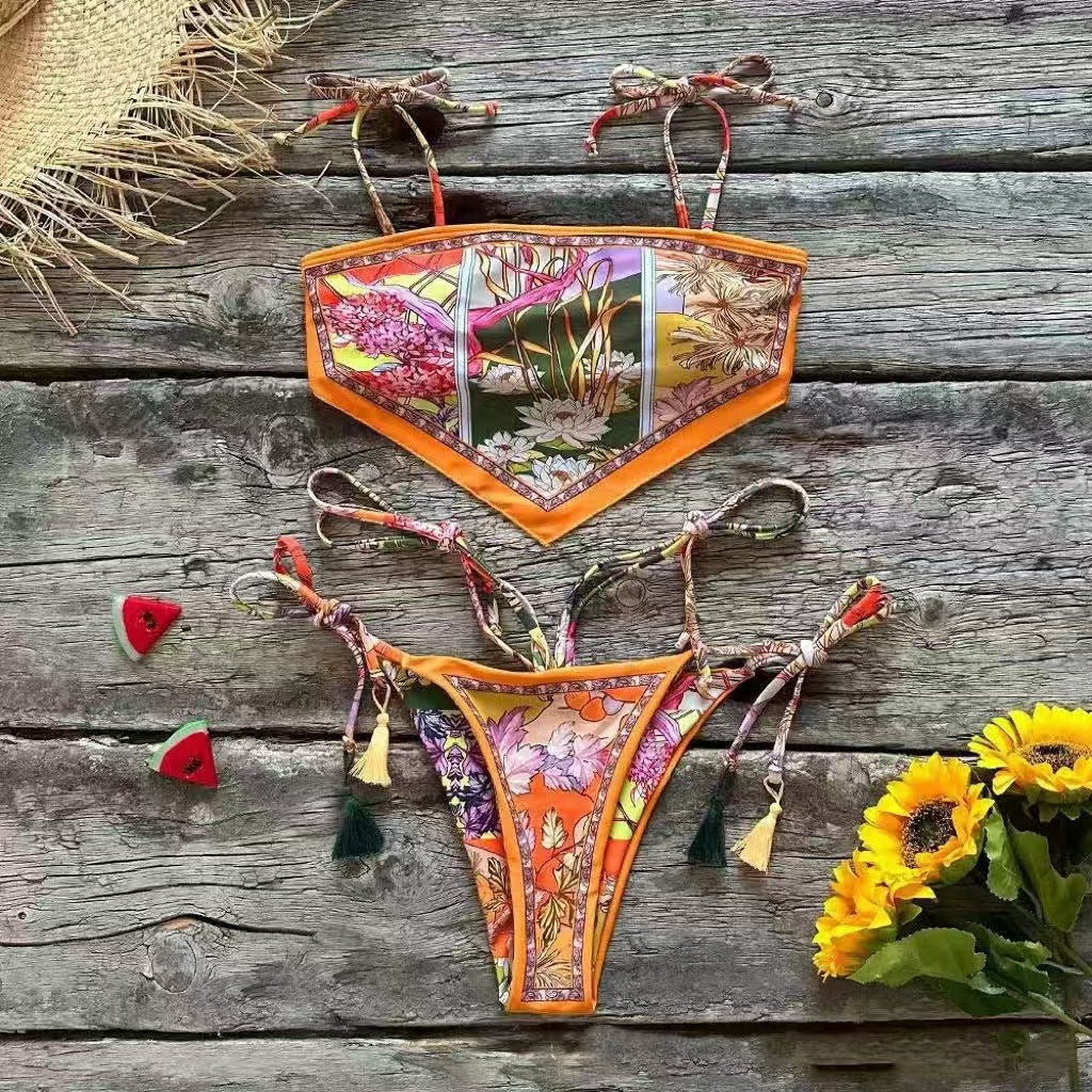 Two-piece Flower Print Bikini Swimsuit
