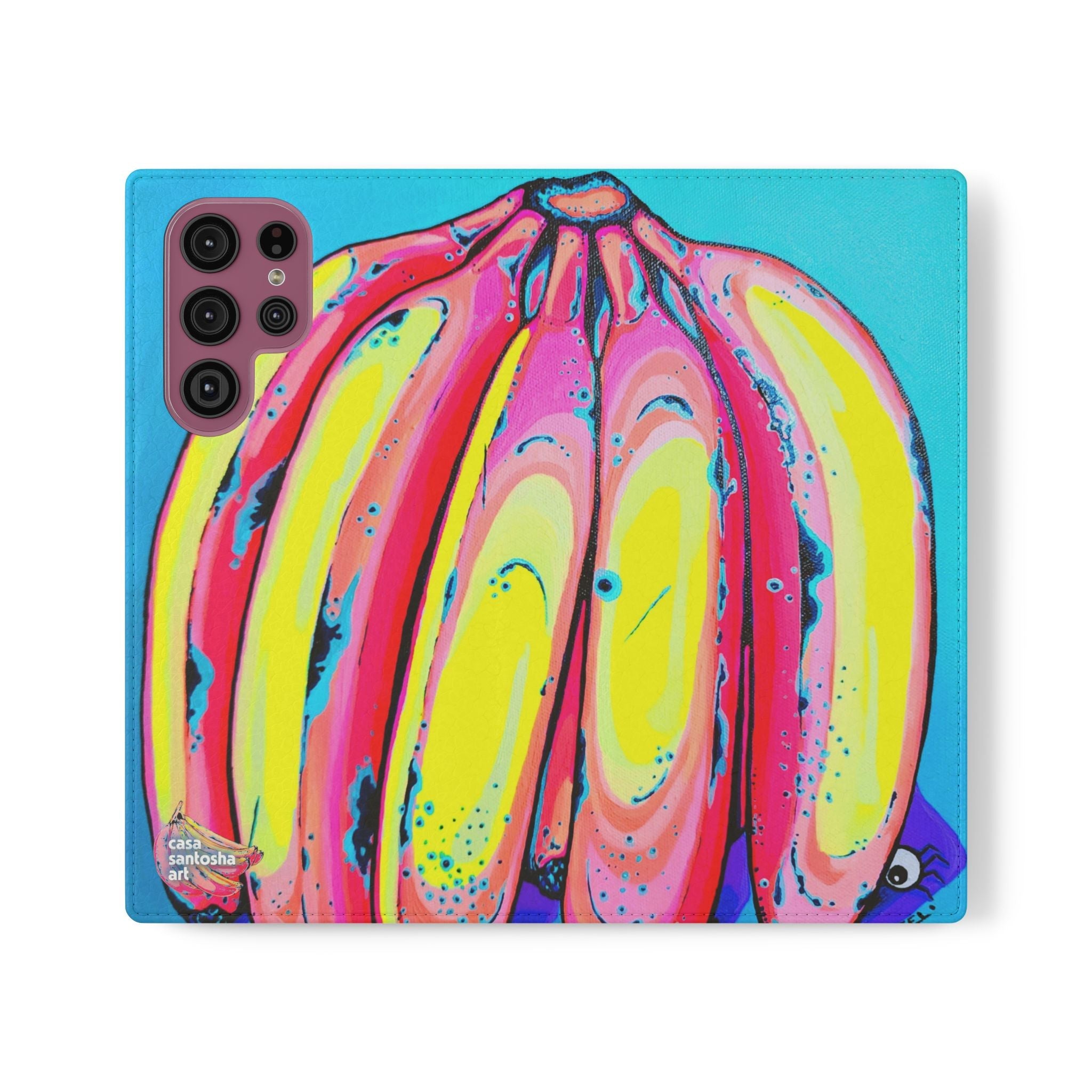Neon Fat Bananas Flip Phone Case – Wallet Cover with Card Slots