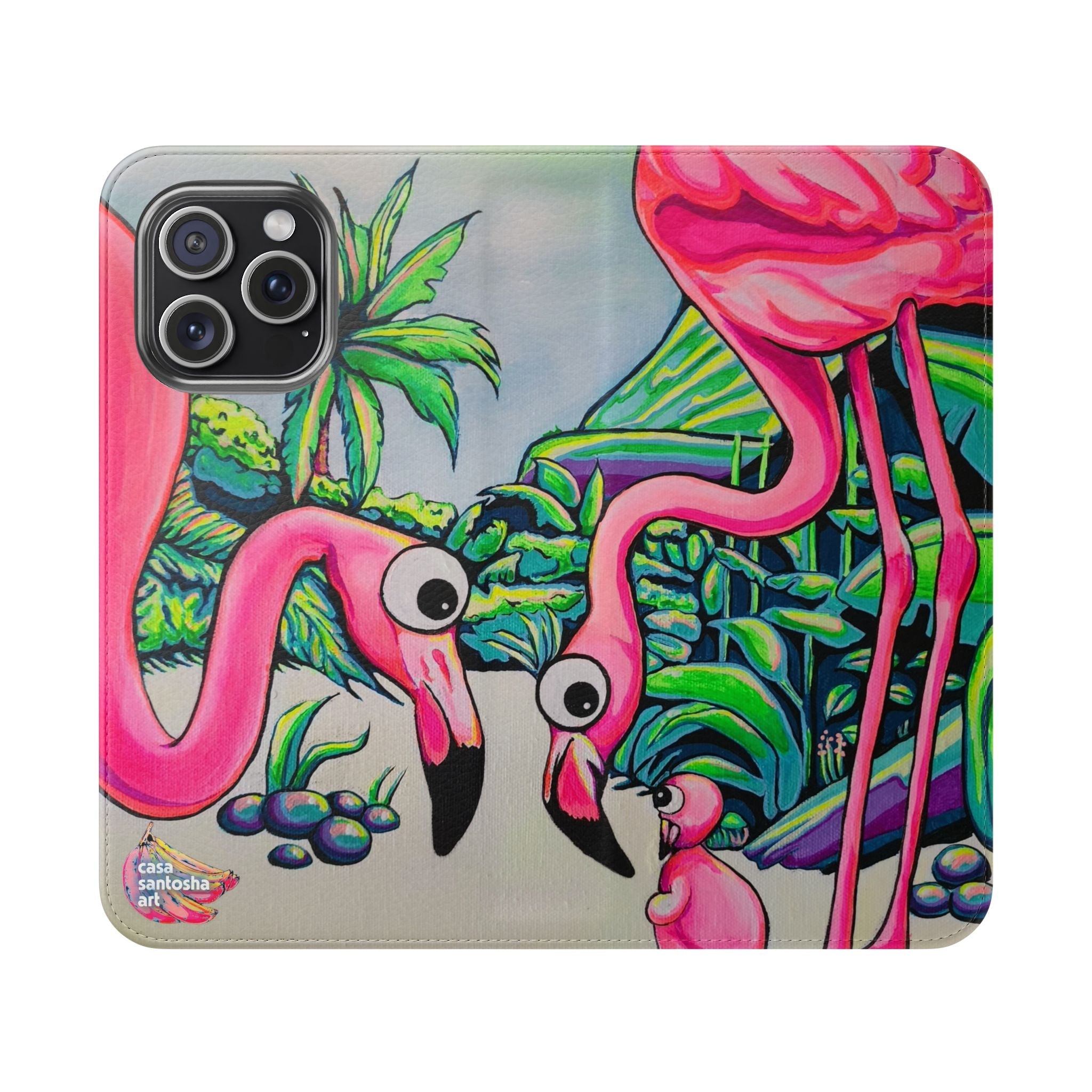 Cyclops Flamingo Family Flip Phone Case – Wallet Cover with Card Slots