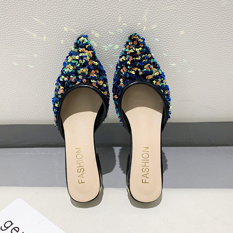 Sequined Half Slippers Pointed Toe Flats
