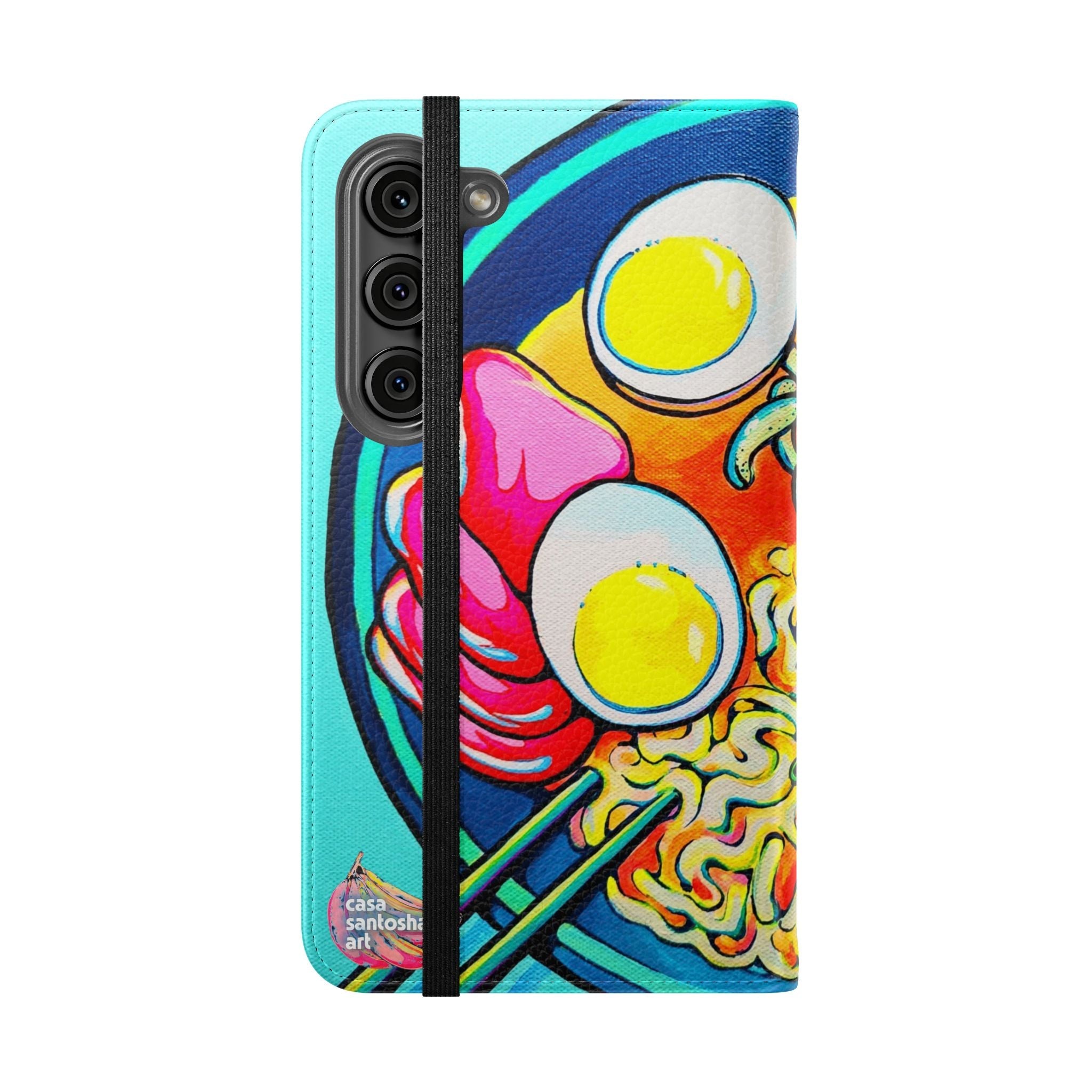 Neon Ramen Flip Phone Case – Wallet Cover with Card Slots
