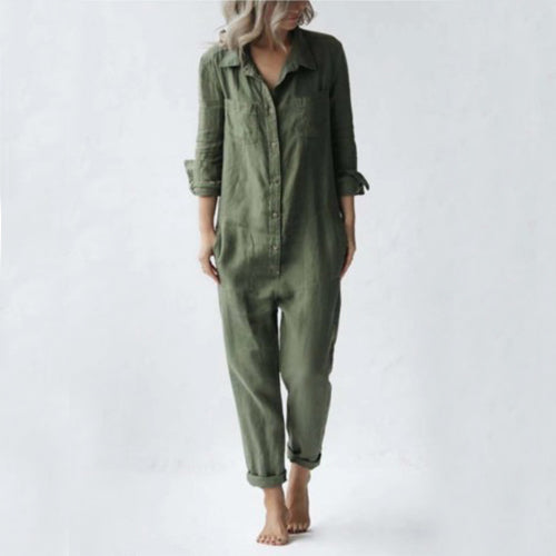 Classic Long Sleeve Jumpsuit with Pockets