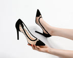 Pointed Toe Breathable Polka-dot Heels