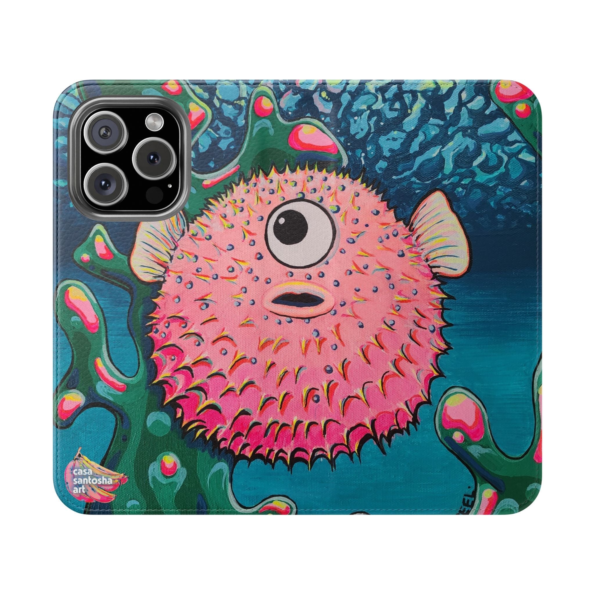 Cyclops Pufferfish Flip Phone Case – Wallet Cover with Card Slots