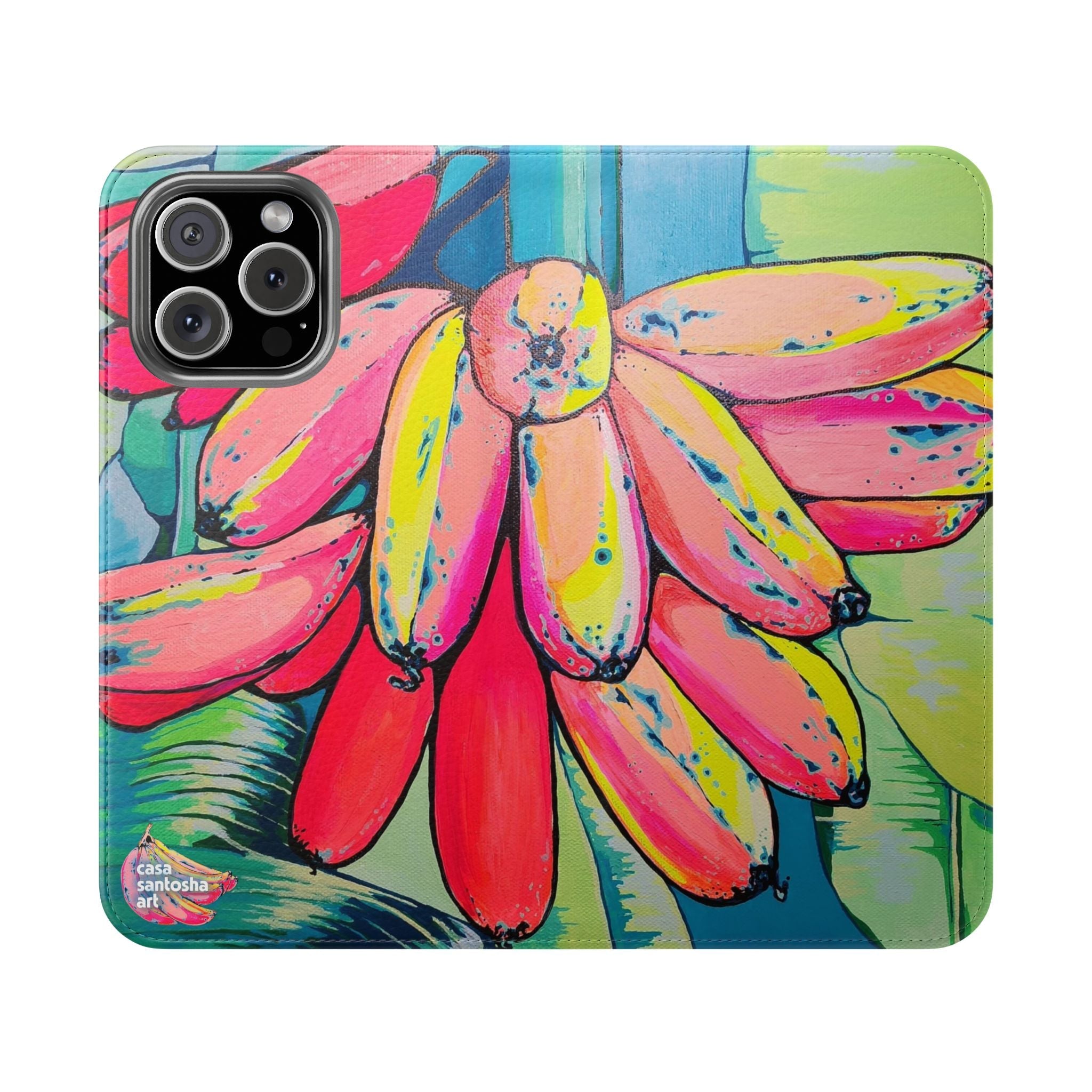Neon Primitivo Bananas Flip Phone Case – Wallet Cover with Card Slots