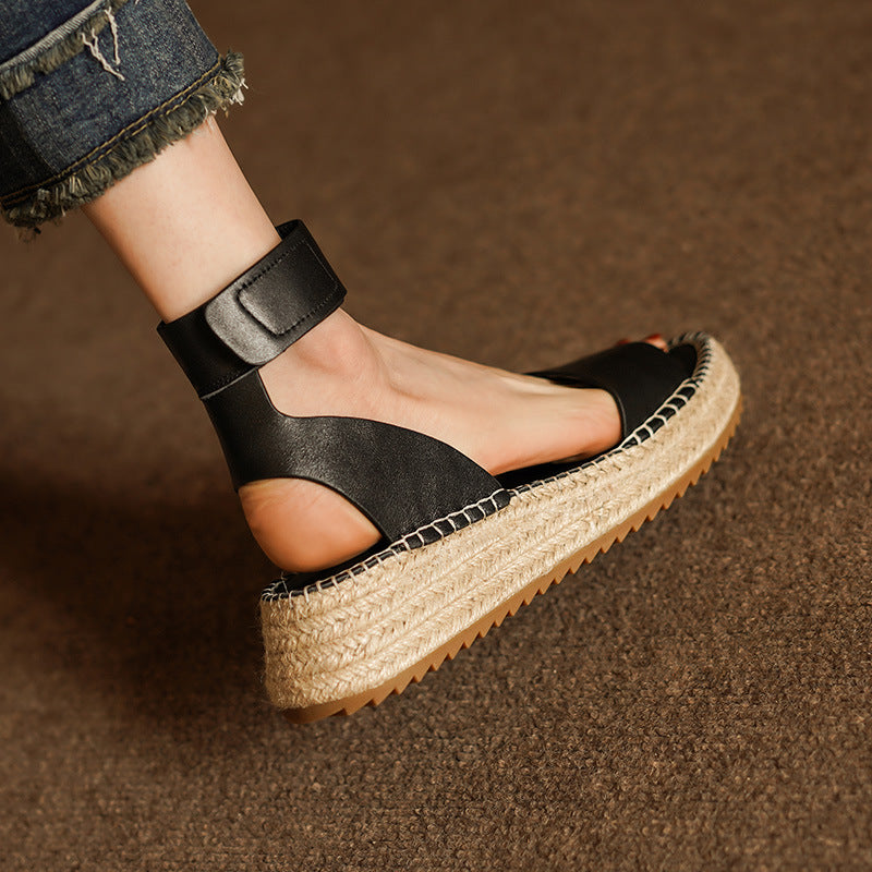 Leather Sandals Braided with a Wedge Heel