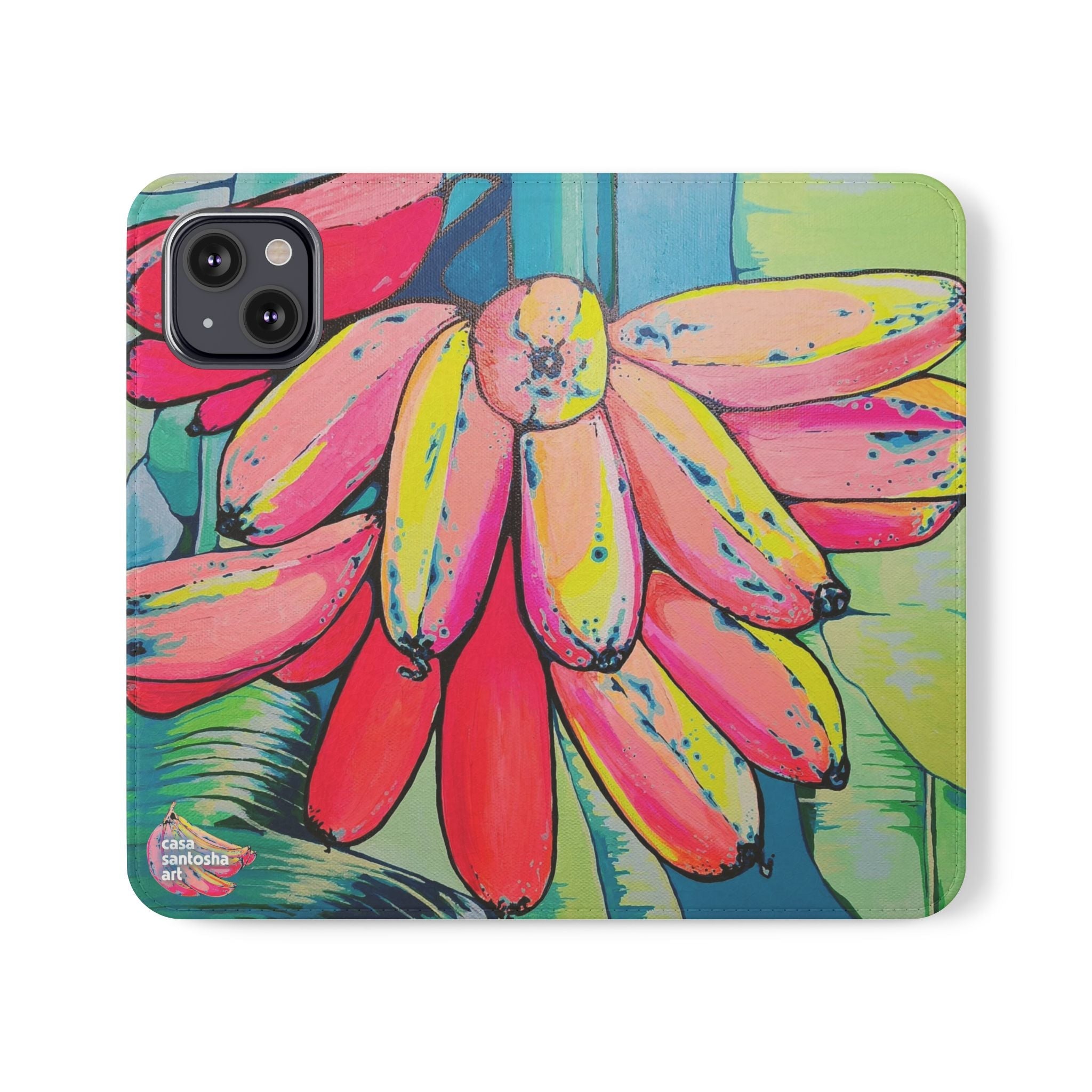 Neon Primitivo Bananas Flip Phone Case – Wallet Cover with Card Slots